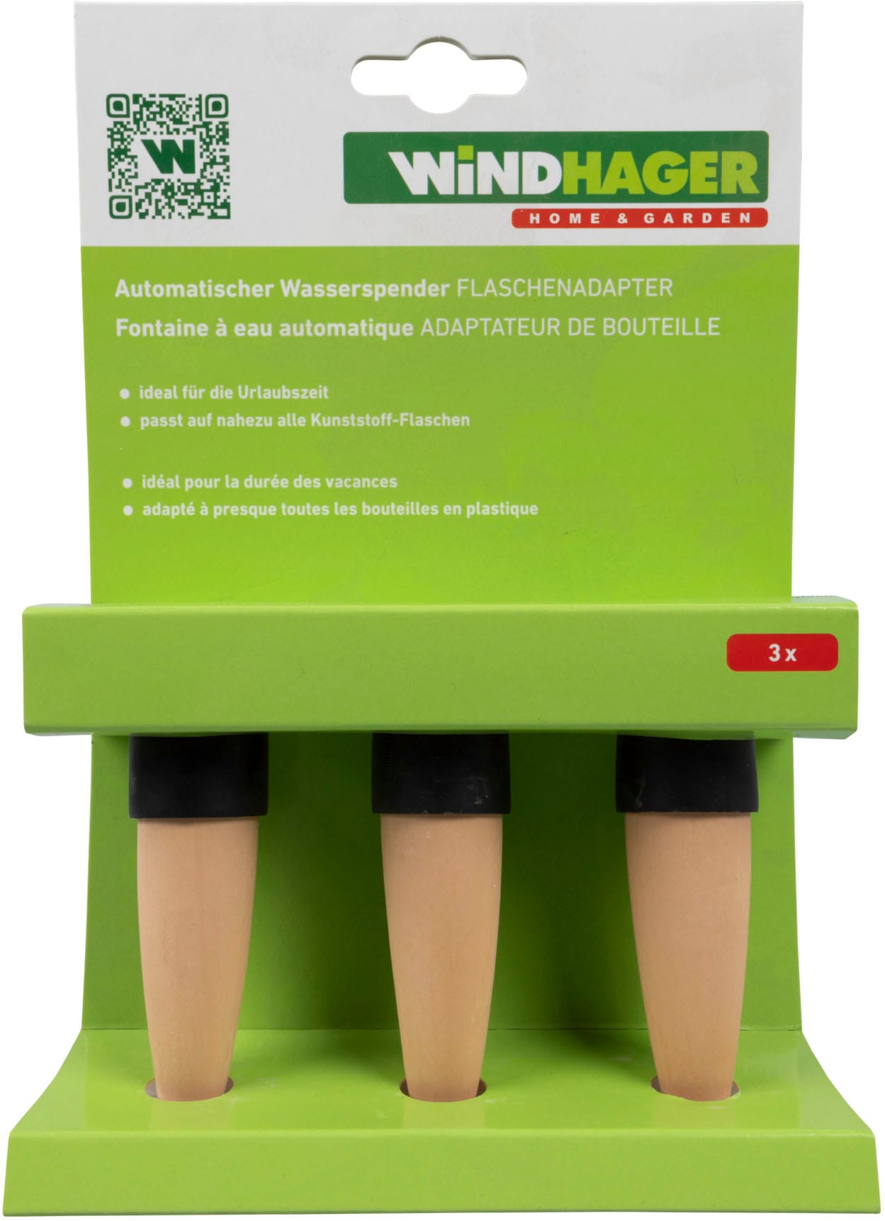 Windhager Bewässerungssystem "automatische Wasserspender Flaschen 3 Stk. für Zimmerpflanzen" (Packung, 3 Stk. tlg.) Flaschenadapter Bewässerung, Abgabemenge ca. 200 ml/Tag, 4 x 11 cm