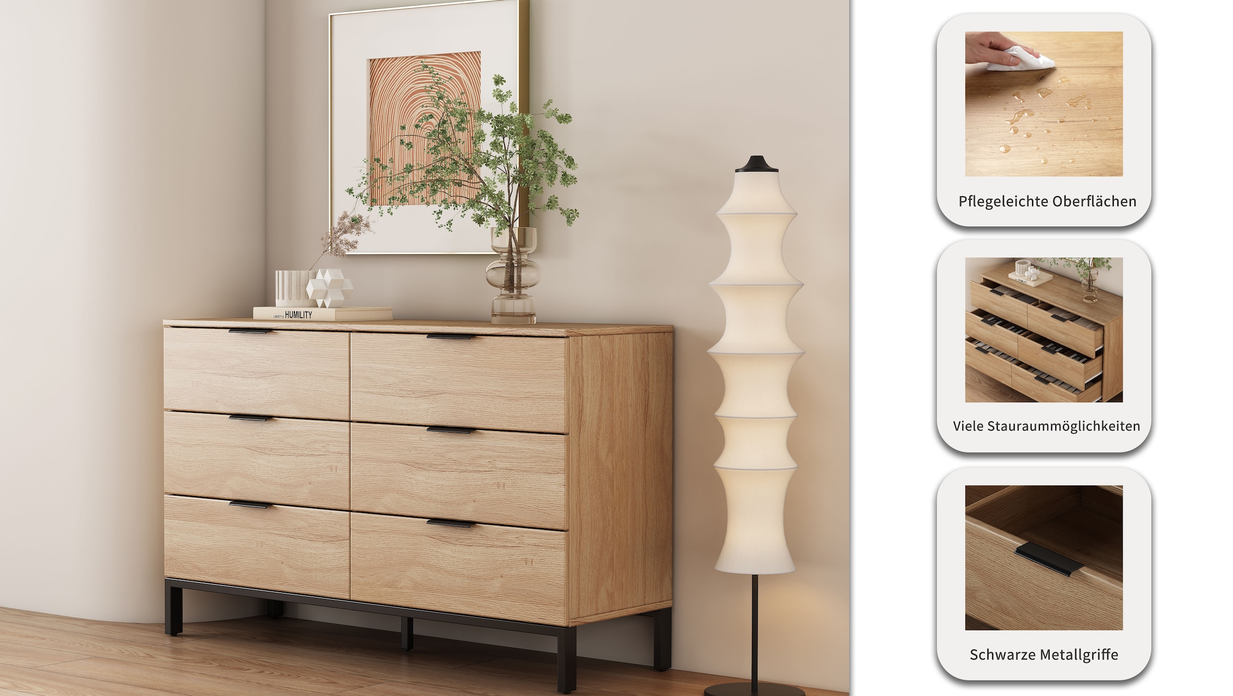 OTTO home Kommode »Jorinde« Melaminoberfläche, flexibler Stauraum und robustes Metallgestell