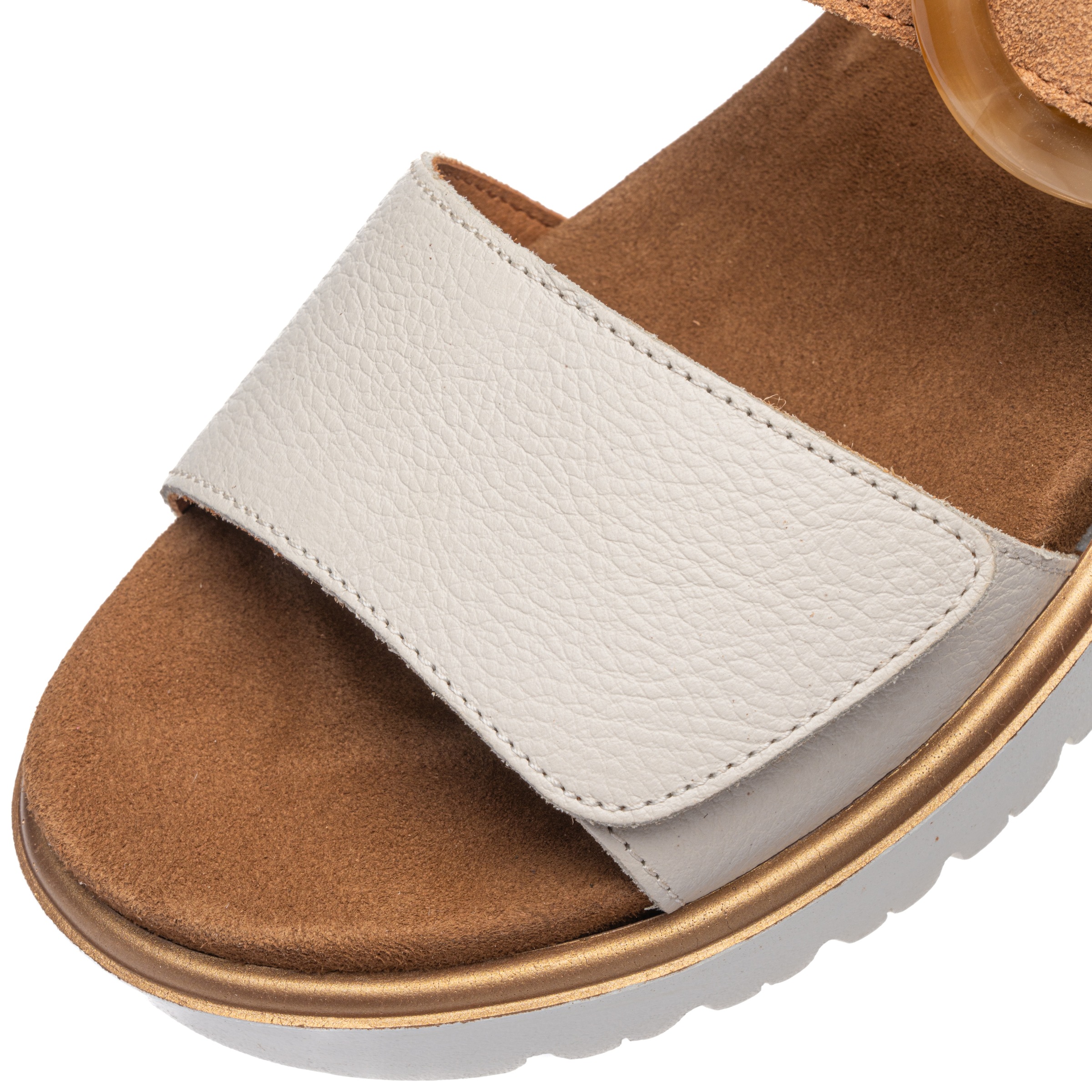 Riemchensandale ARA "BILBAO", Damen, Gr. 37, creme, hellbraun, Glattleder, Veloursleder, mehrfarbig, Schuhe Riemchensandale, Keilsandale, Plateausandale mit Klettverschlüssen, G-Weite 6