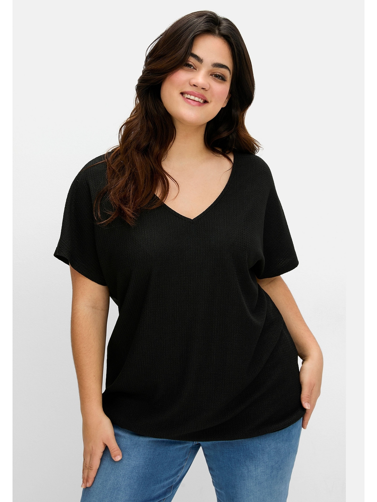 Sheego T-Shirt "Große Größen", aus Struktur-Jersey, mit Gummizugsaum günstig online kaufen