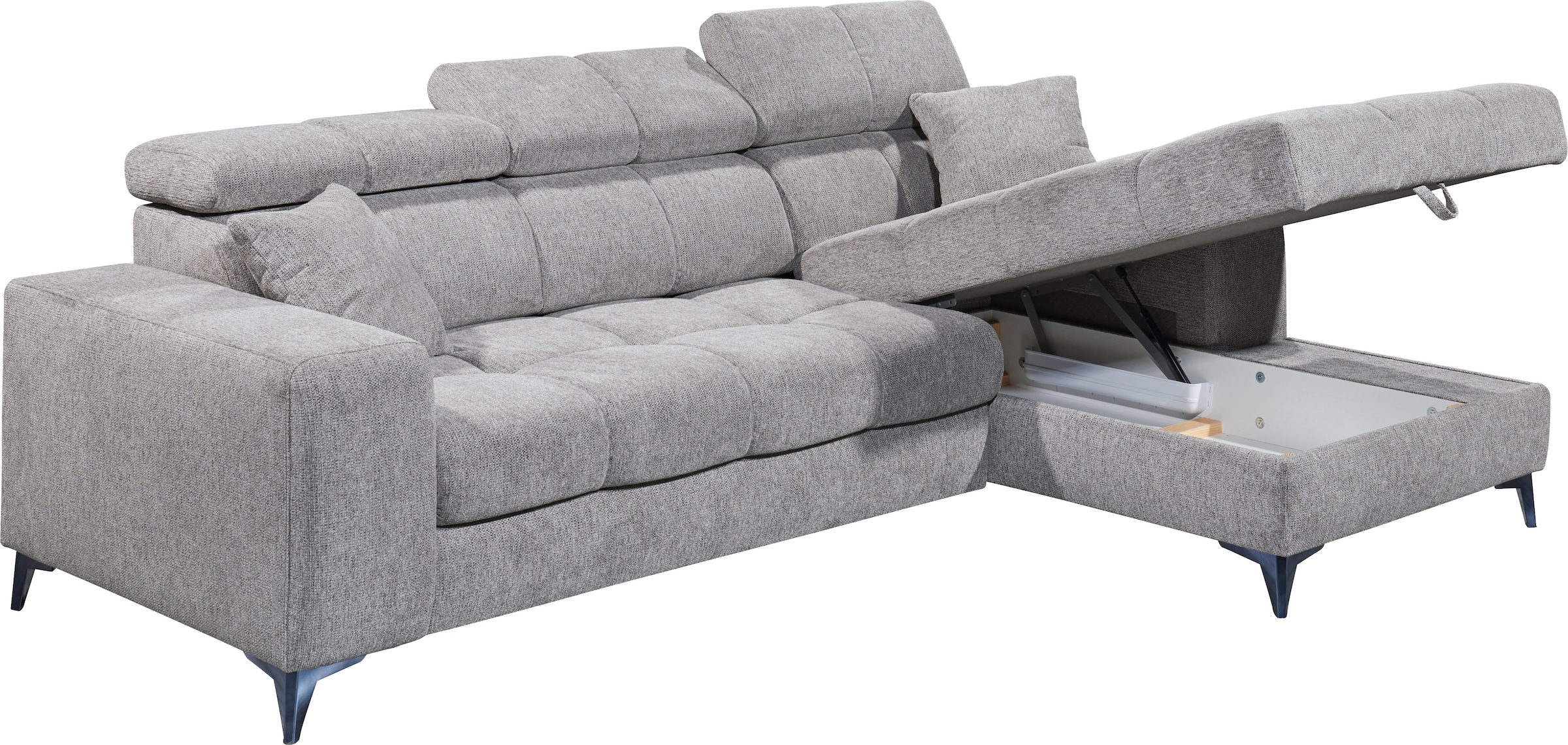 ED EXCITING DESIGN Ecksofa »Sydney L-Form mit Bettfunktion, Bettkasten, Kopfteilverstellung«, motorischer Sitztiefenverstellung, USB-Port & 2 Zierkissen