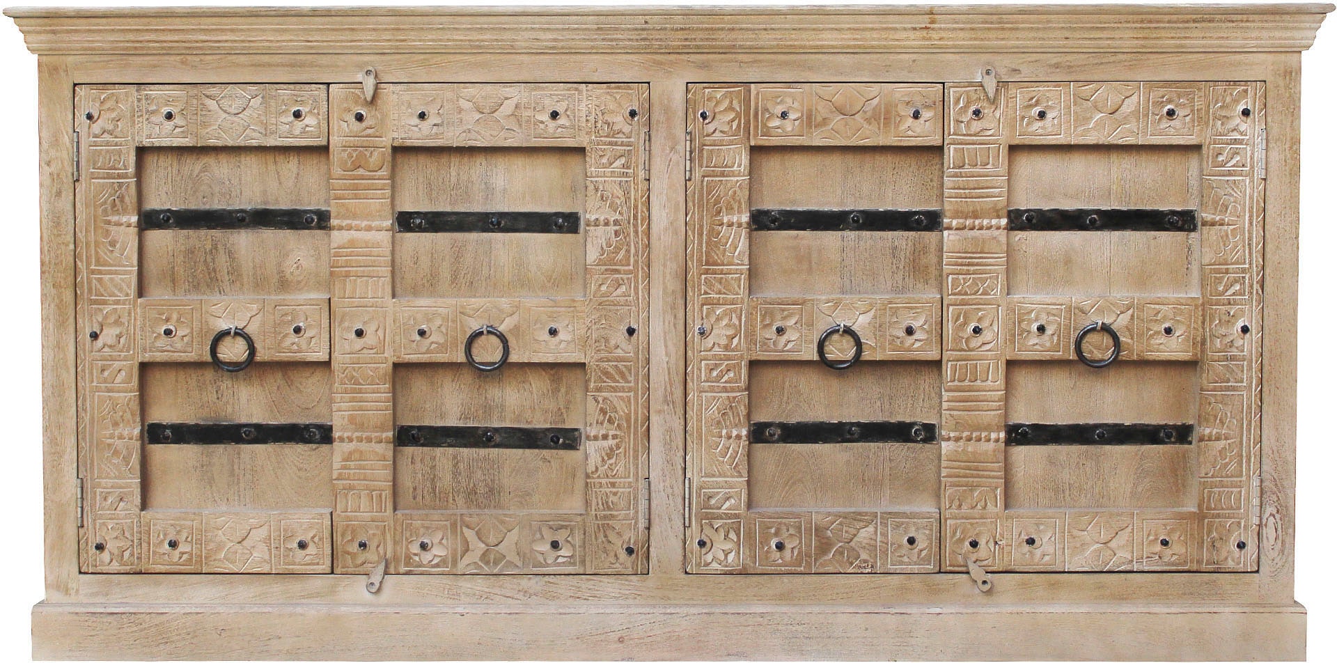 SIT Sideboard "Casablanca aus Mangoholz mit Schnitzereien & 4 Türen" Aufwendige Schnitzfront