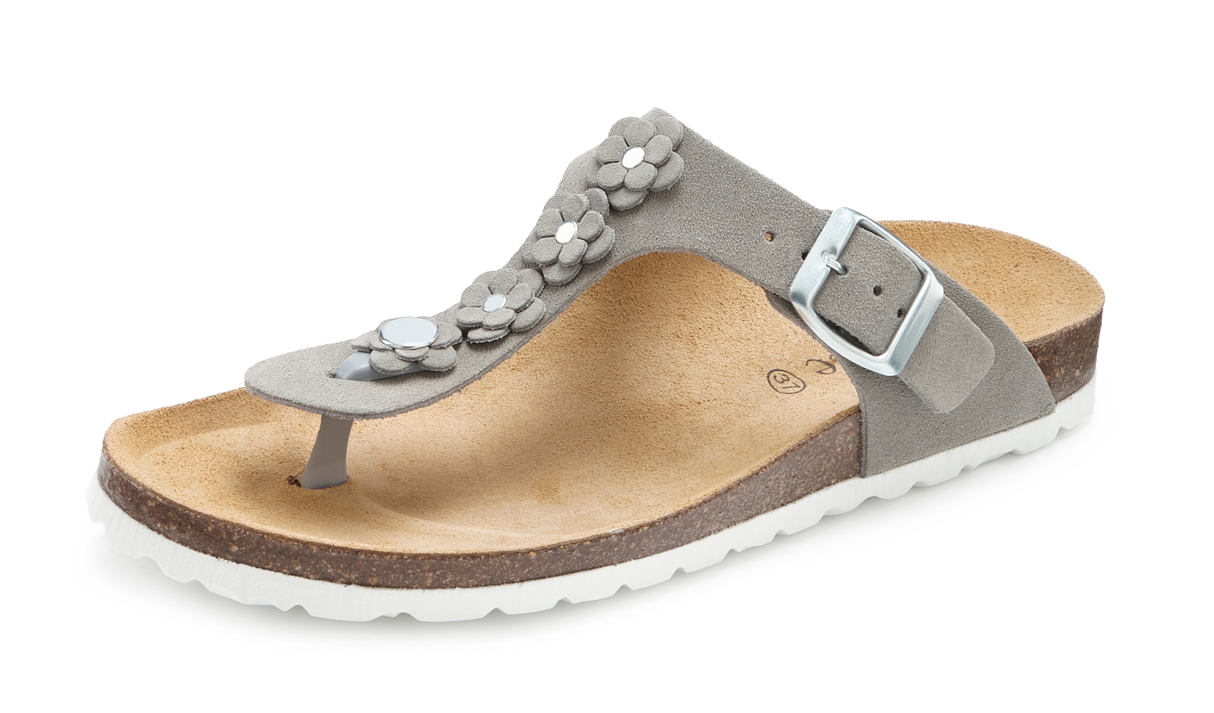 Vivance Pantolette »Mule, Sandale, offener Schuh, Sommerschuh,«  aus Leder mit Korkfußbett und Blüten-Applikation