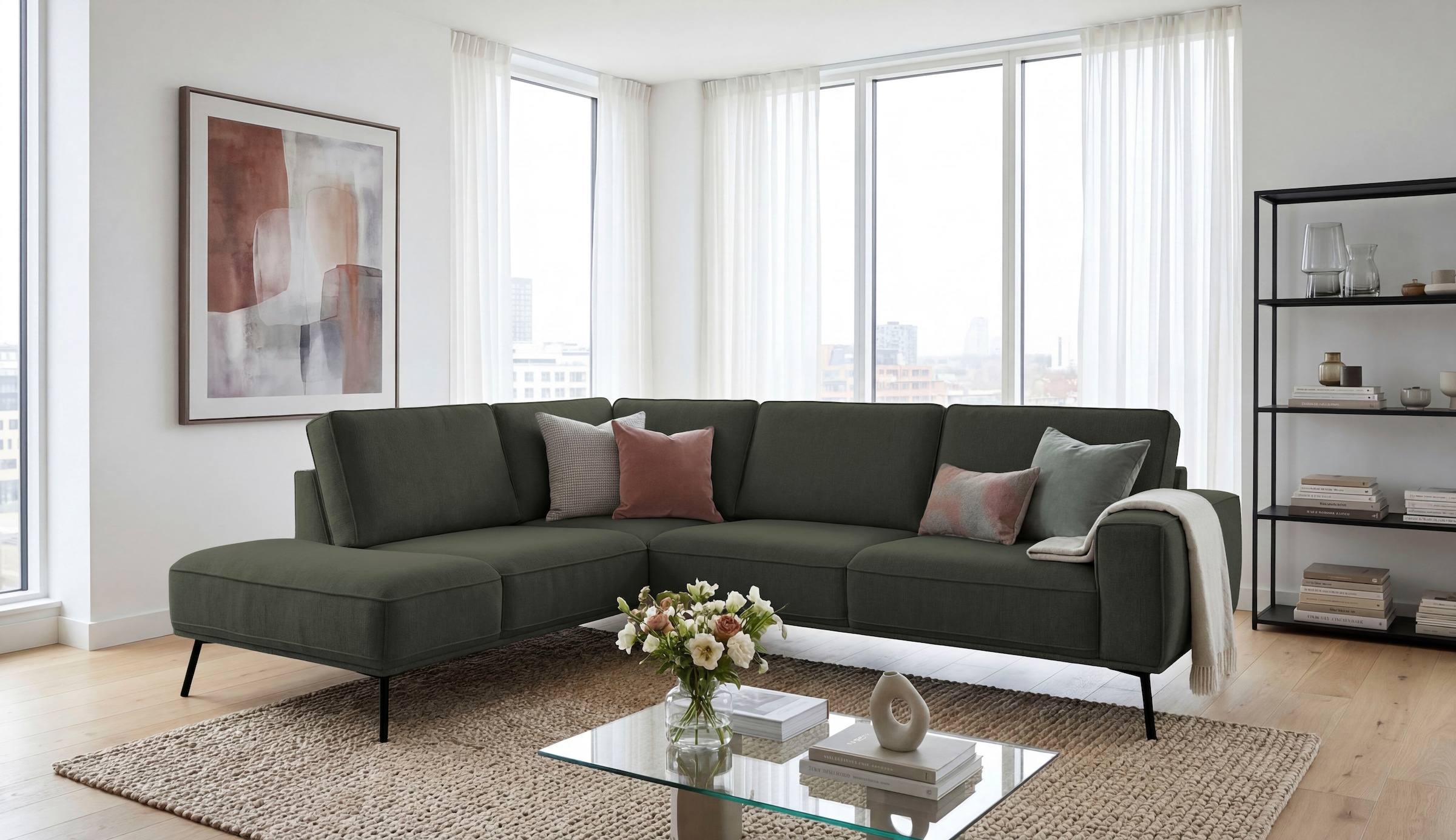 OTTO home Ecksofa "Vosby" 260 cm, Chenille, mit dekorativer Kedernaht, Wellenunterfederung