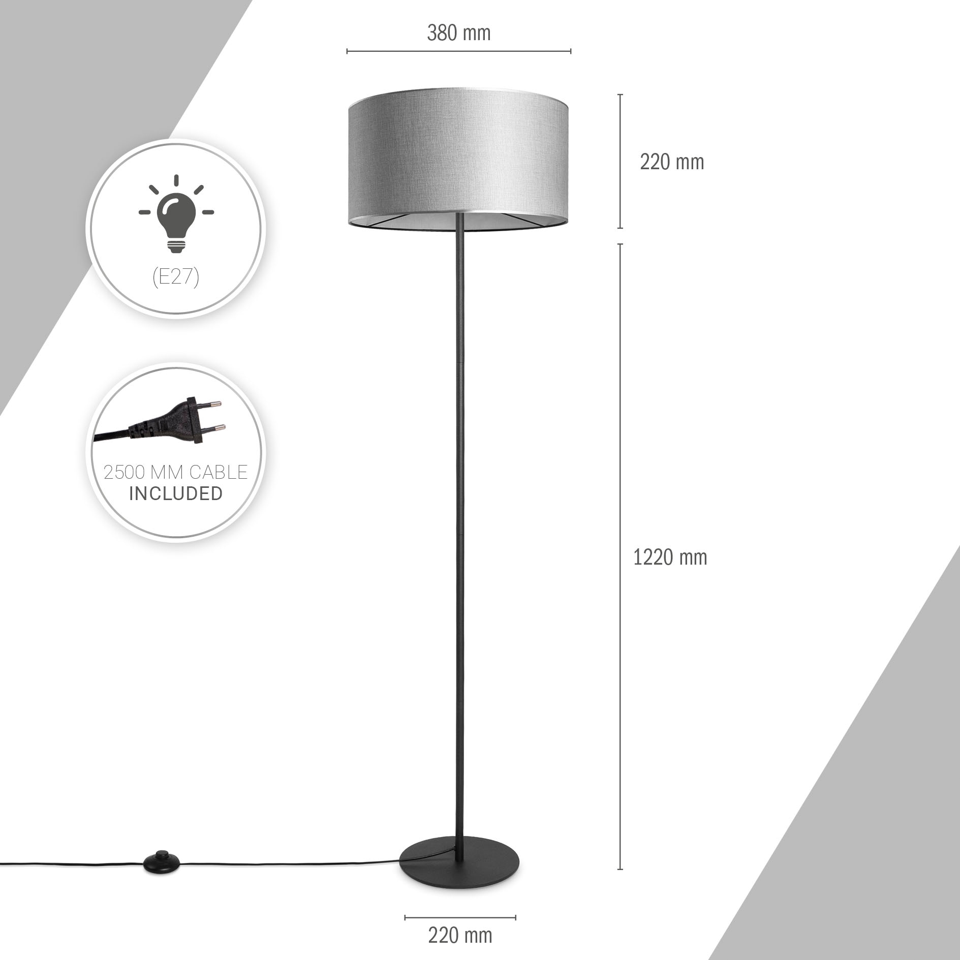 Paco Home Stehlampe »LUCA CANVAS UNI COLOR«, Lampenschirm Stoff Wohnzimmer Leselampe Büro E27 Stehlampe Skandi