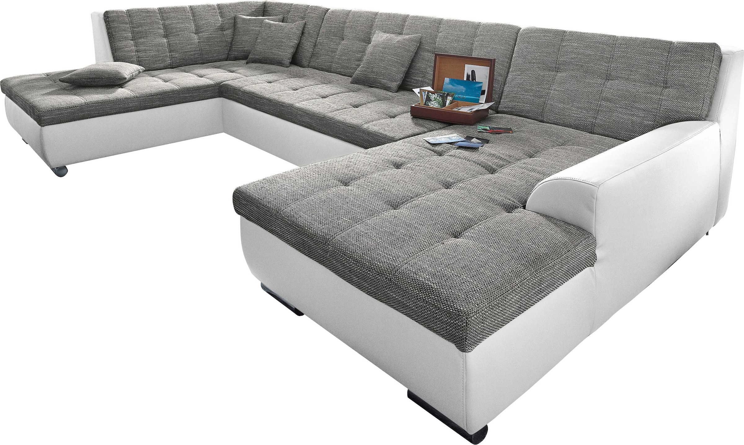 DOMO collection Wohnlandschaft »Treviso incl. Zierkissen, moderne Steppung, XXL: B/T/H: 364/201/83 cm«, wahlweise mit Bettfunktion, in vielen Bezugsarten auch in Cord U-Form