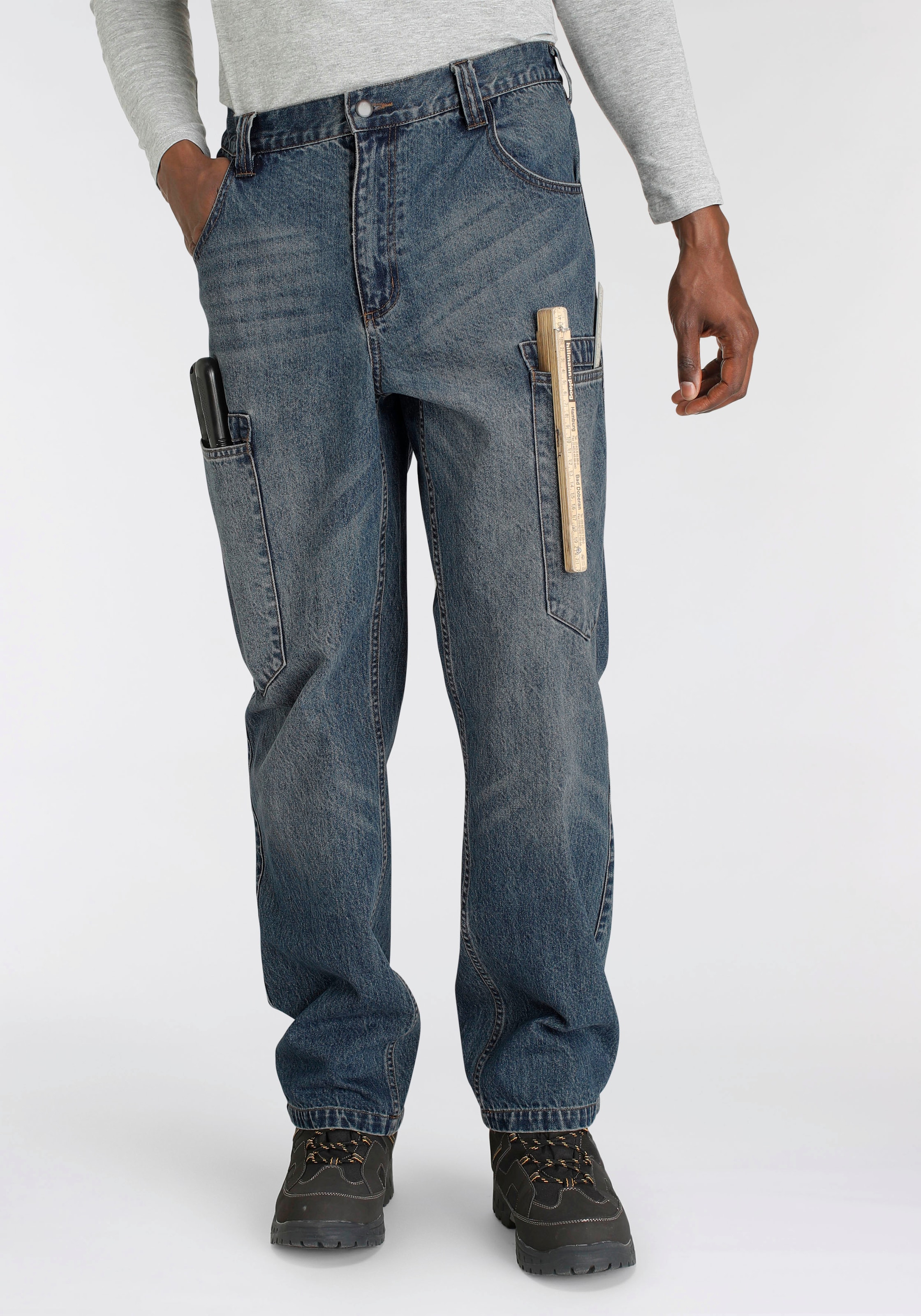 Northern Country Arbeitshose Jeans«, Raten Bund, (aus robuster mit Taschen mit 6 dehnbarem comfort 100% fit), Jeansstoff, BAUR praktischen Baumwolle, | »Cargo auf