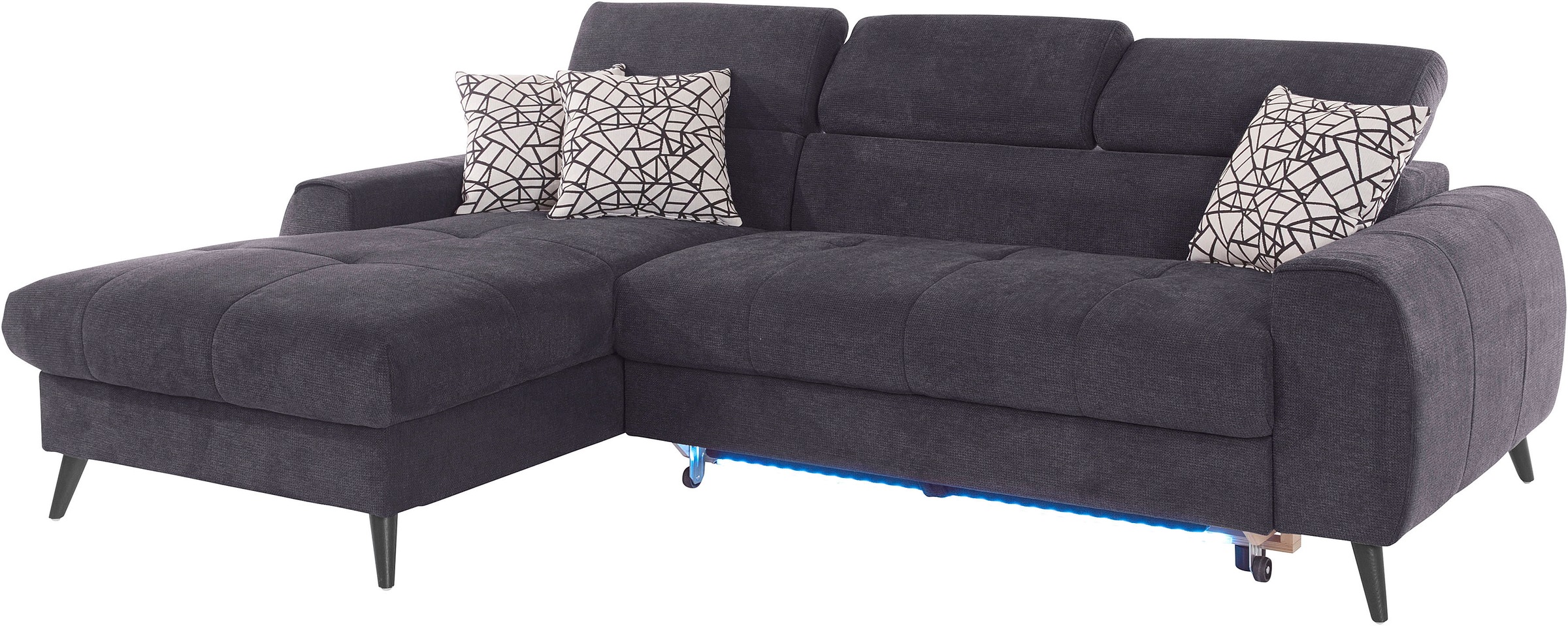 COTTA Ecksofa »Mia L-Form mit 3 Zierkissen«, wahlweise mit Bettfunktion, Bettkasten, Beleuchtung & Wireless-Charger