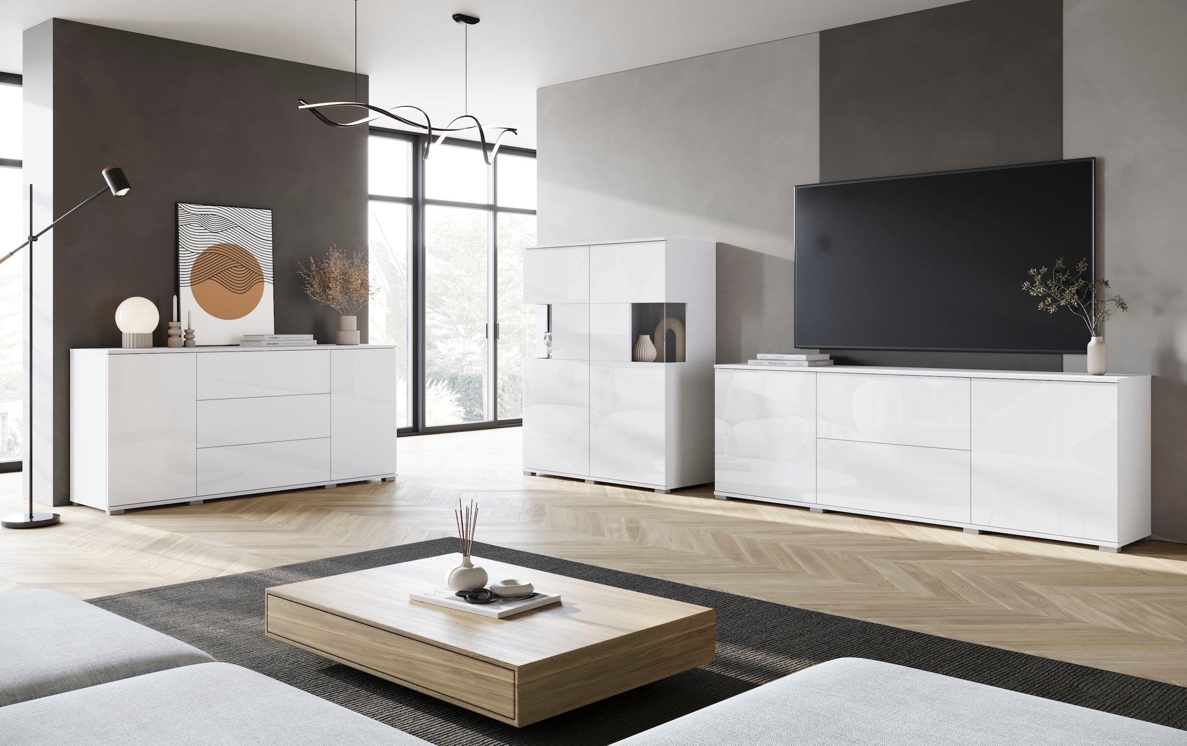 INOSIGN Sideboard »Kenia«, (1 St.), Modernes Sideboard mit 3 Schubladen und 4 Fächern, Breite 150 cm