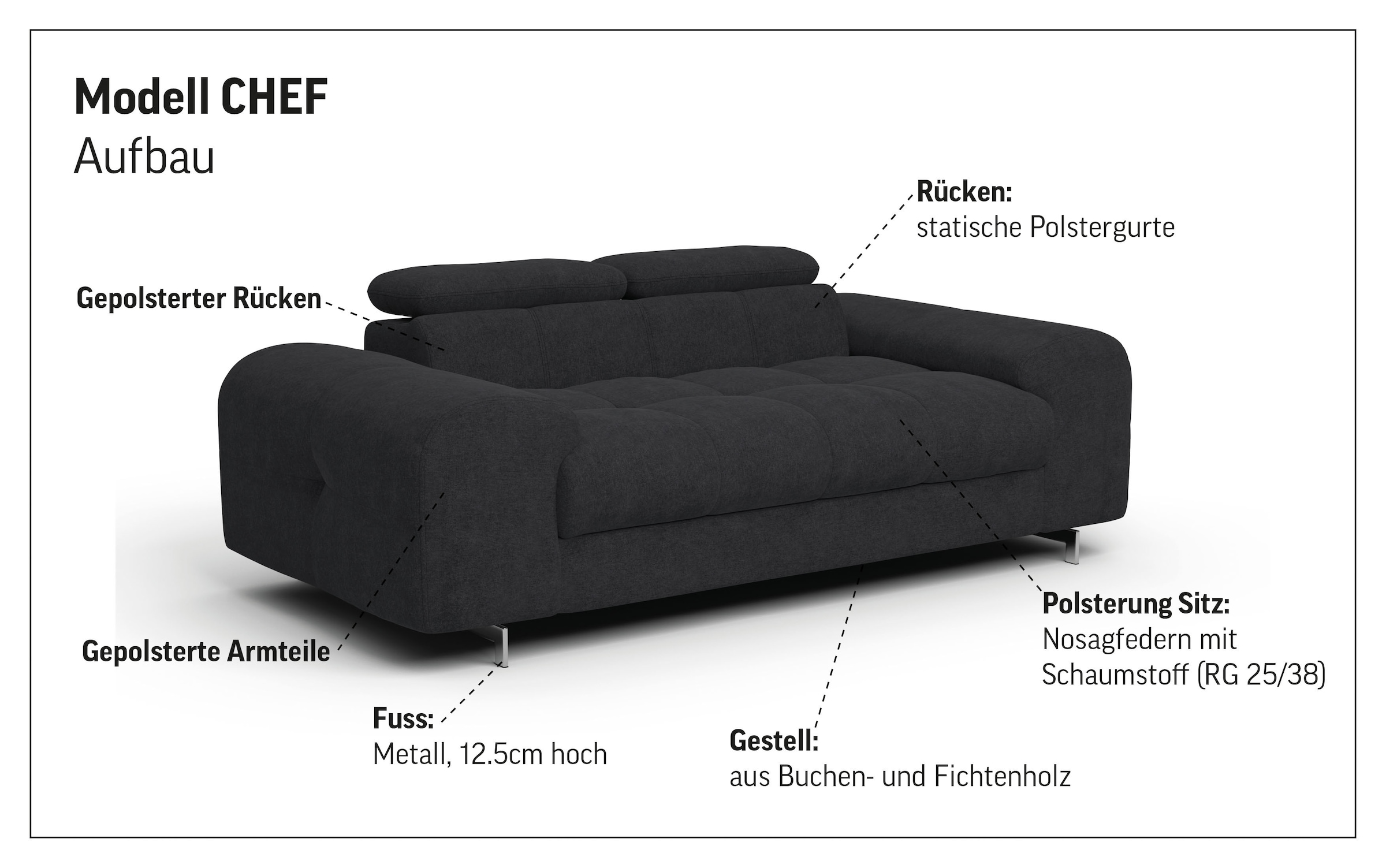 COTTA 2-Sitzer »Chef« Big-Sofa mit Kopfteilverstellung, edle Metallkufen