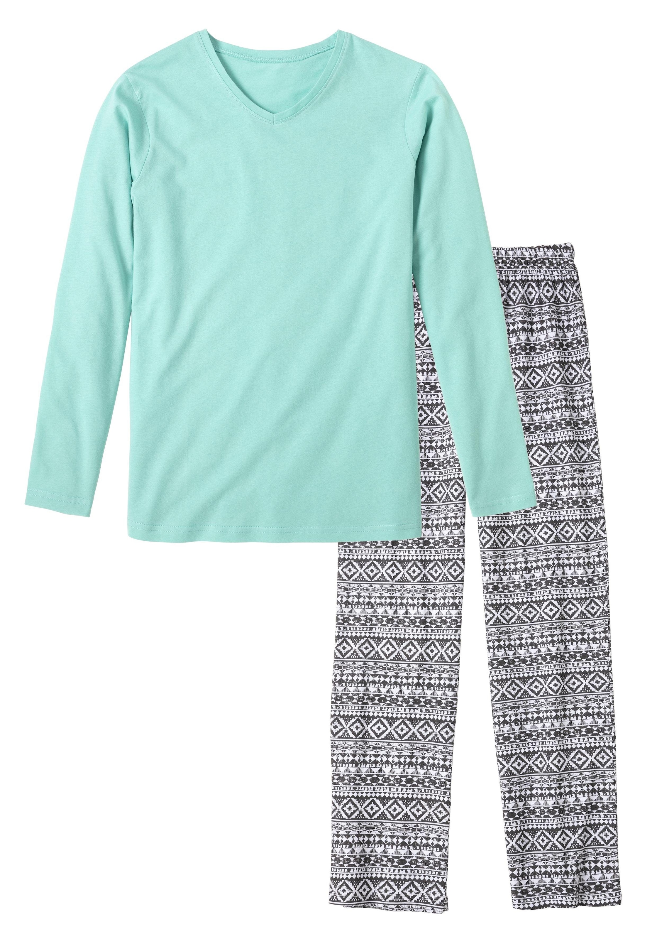 Buffalo Pyjama 2 tlg. langer Schlafanzug, Hose mit Allover-Print, aus Baumwolle
