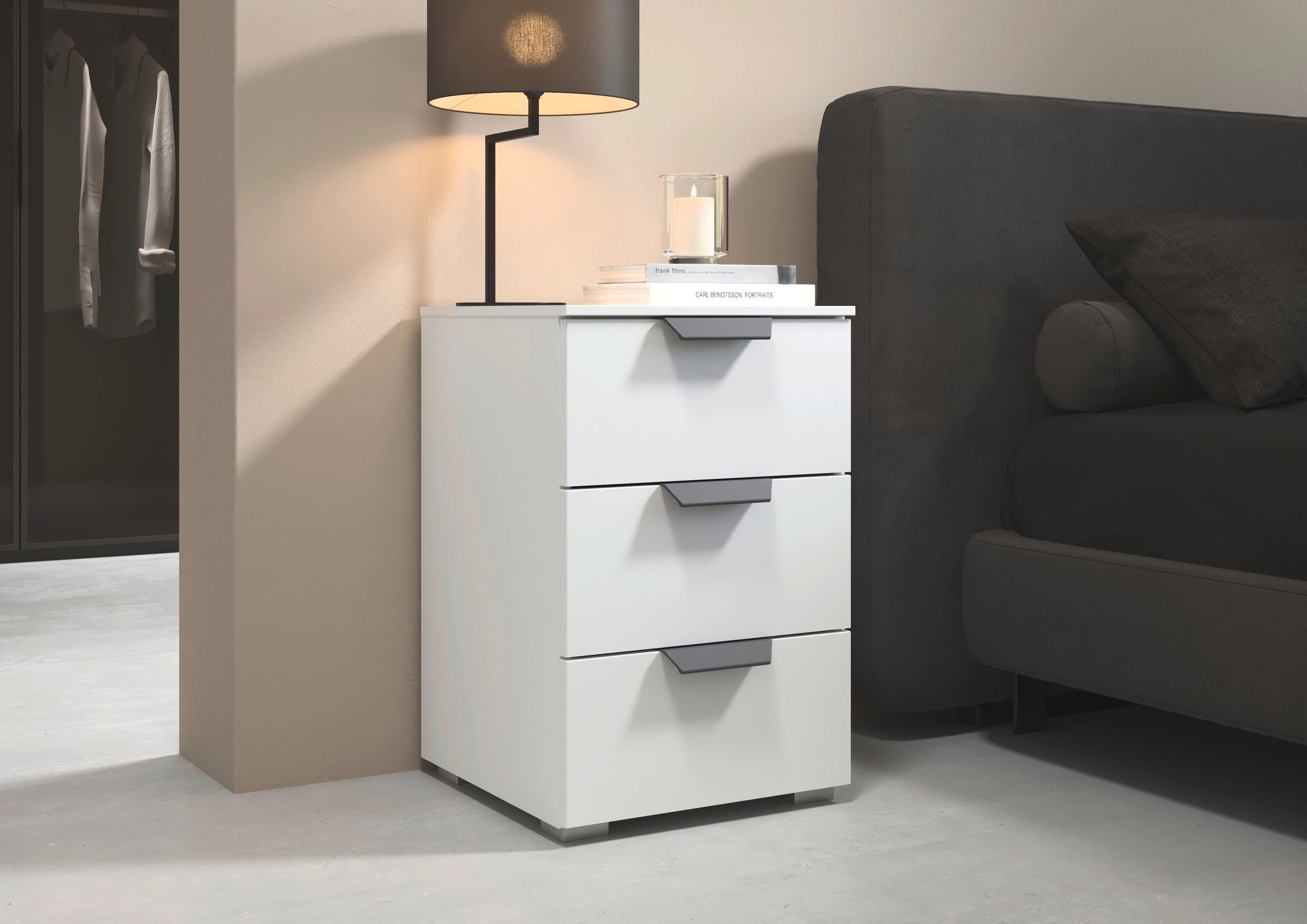 Thumbnail - rauch Nachtkommode "Nachttisch Nachtkonsole COSTA mit farblich passenden Metallgriffen" in 2 Griff-Farben, Breite 40 cm,...