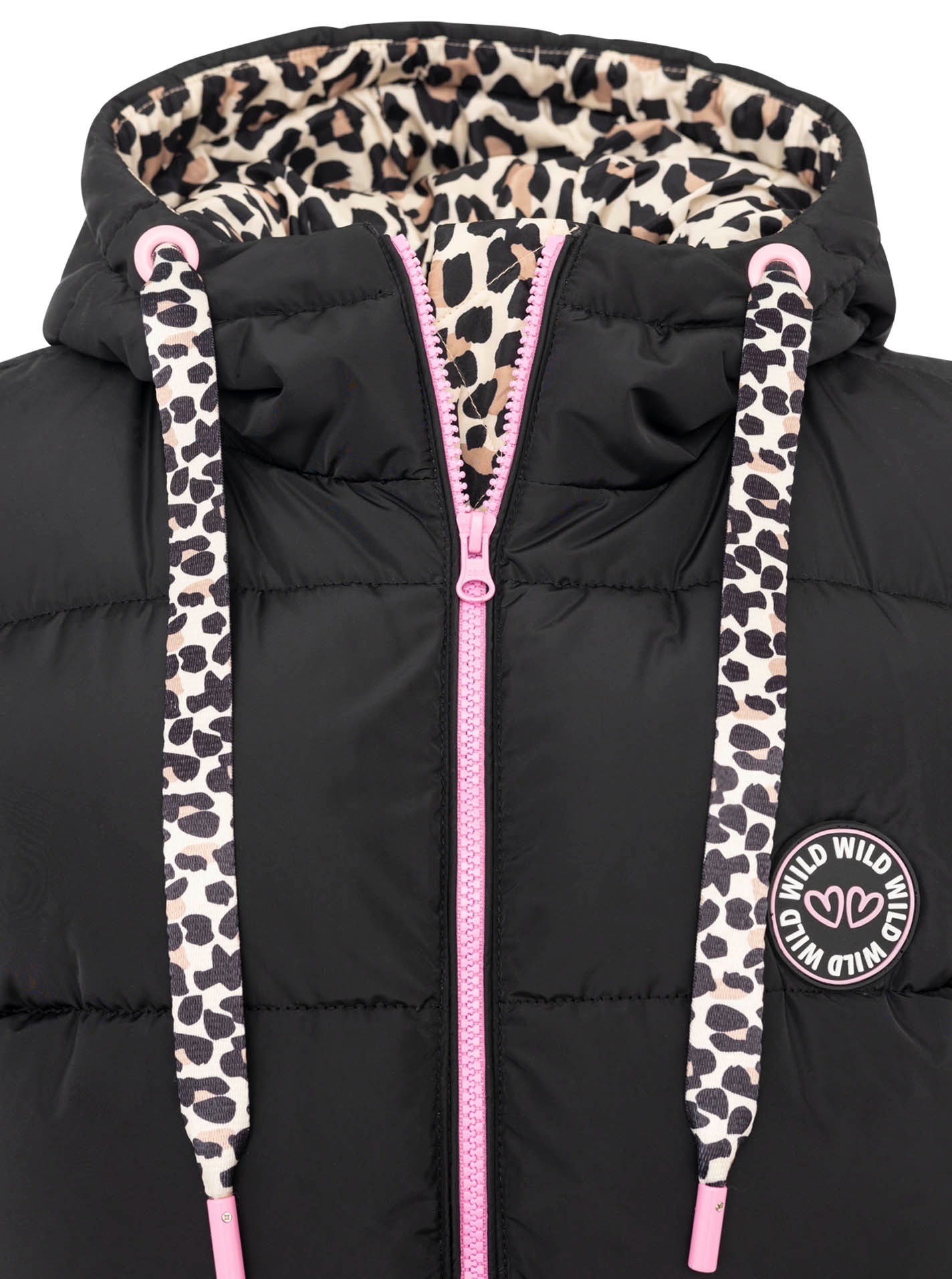 Zwillingsherz Steppweste »"Wild Hearts"«, Leo-Muster, Taschen seitlich, modisch, Doppel-Zipper, extra lang