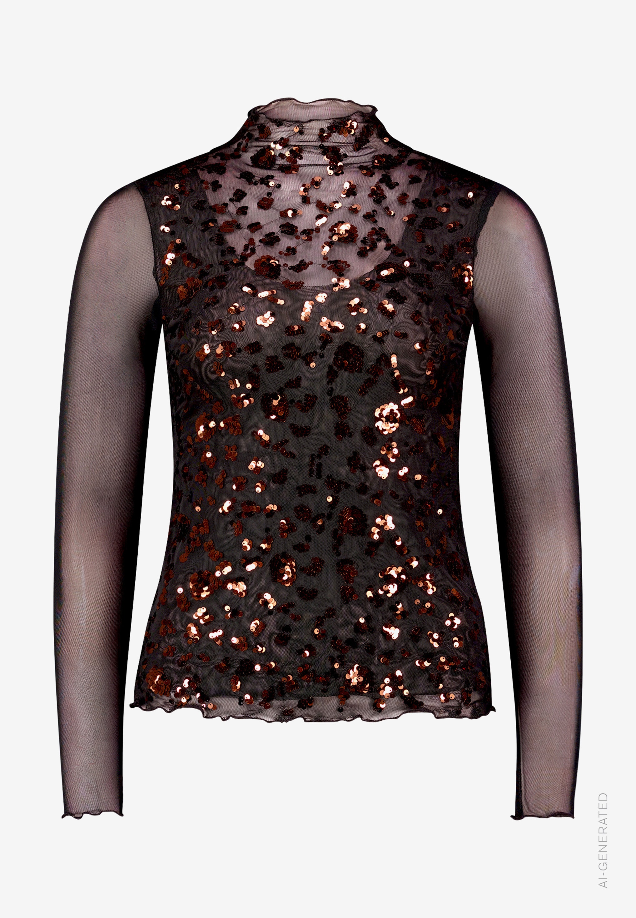 Zero Stehkragenshirt in Mesh-Optik, mit Pailletten