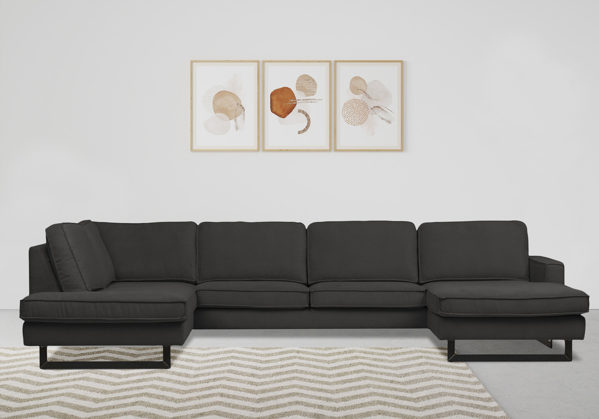 Places of Style Wohnlandschaft »Pinto, 350 cm, U-Form, XXL, mit Ottomanen«, Cord, Feincord, Luxus-Microfaser Leder und Chenille