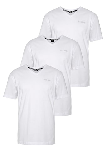 V-Shirt, (3-er Pack), mit kleinem Brustprint