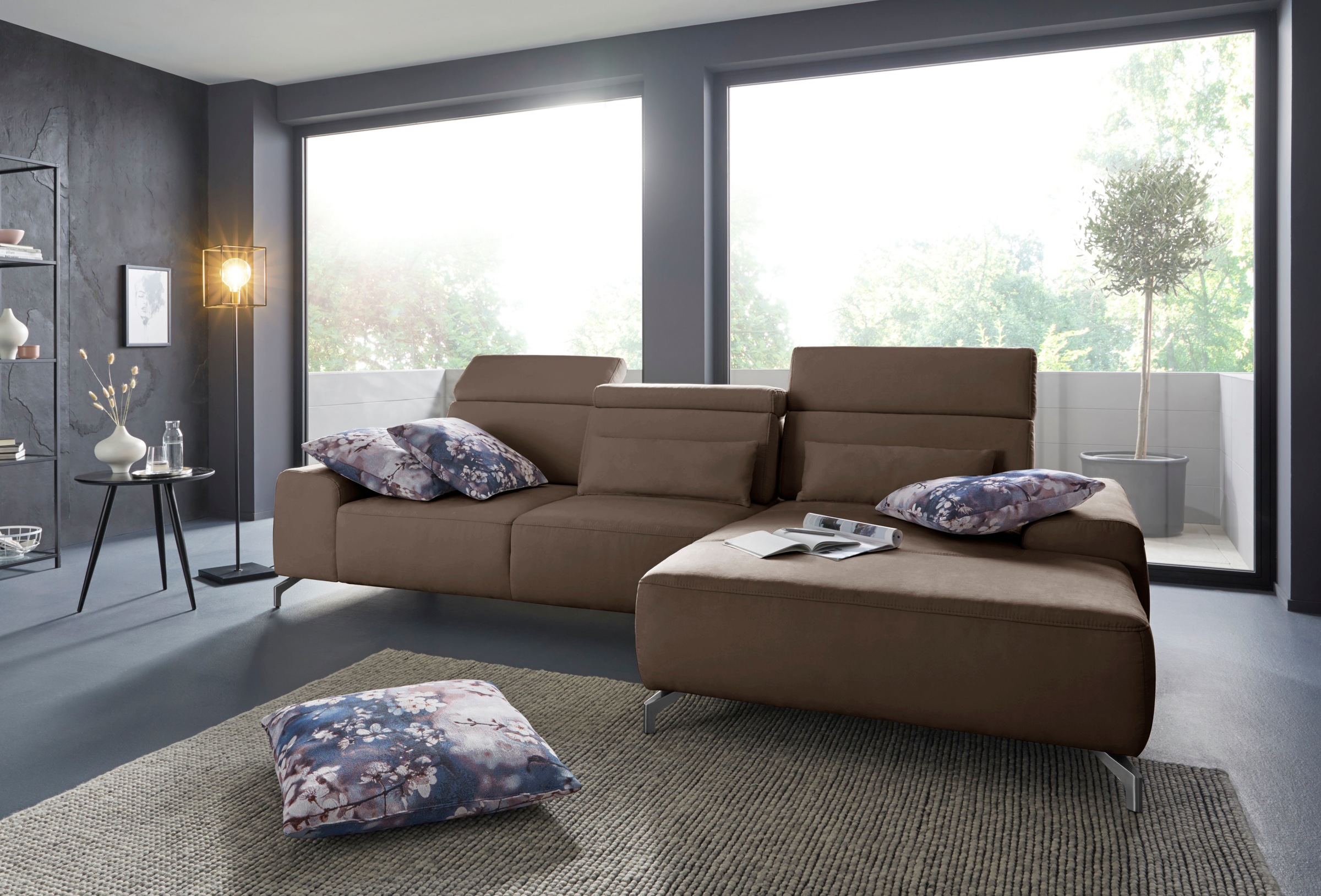 Ecksofa SIT & MORE "Gizeh L-Form", braun (chocco), B:289cm T:178cm, Sofas, Ecksofa, Fußhöhe 12 cm, inklusive Sitztiefenverstellung und Kopfteilverstellung 2