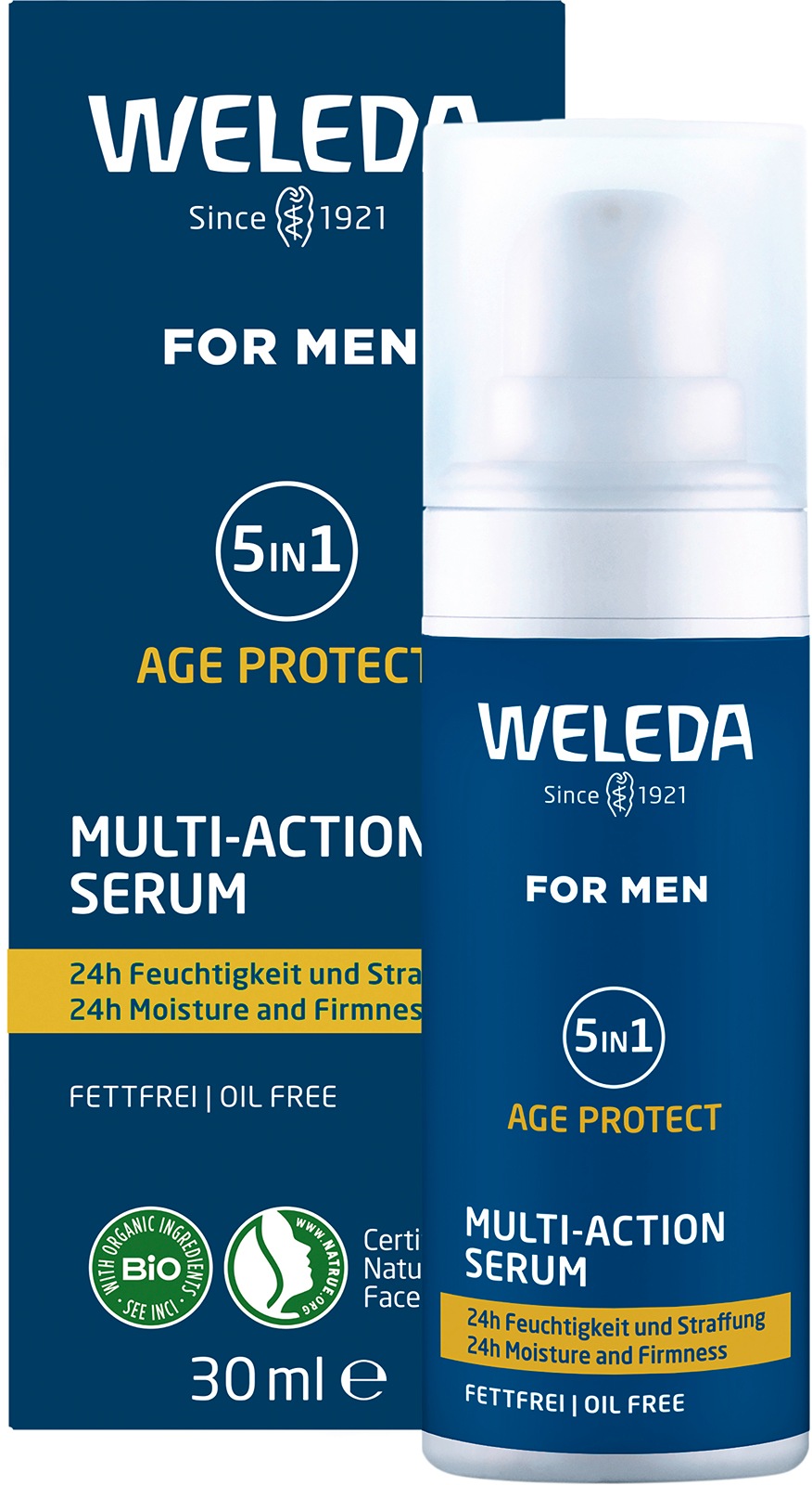 WELEDA Herren Gesichtsserum "Weleda For Men 5in1 Multi-Action Serum", 30ml30ml, Hautpflegemittel, für 24h Feuchtigkeit, mindert Falten & strafft,