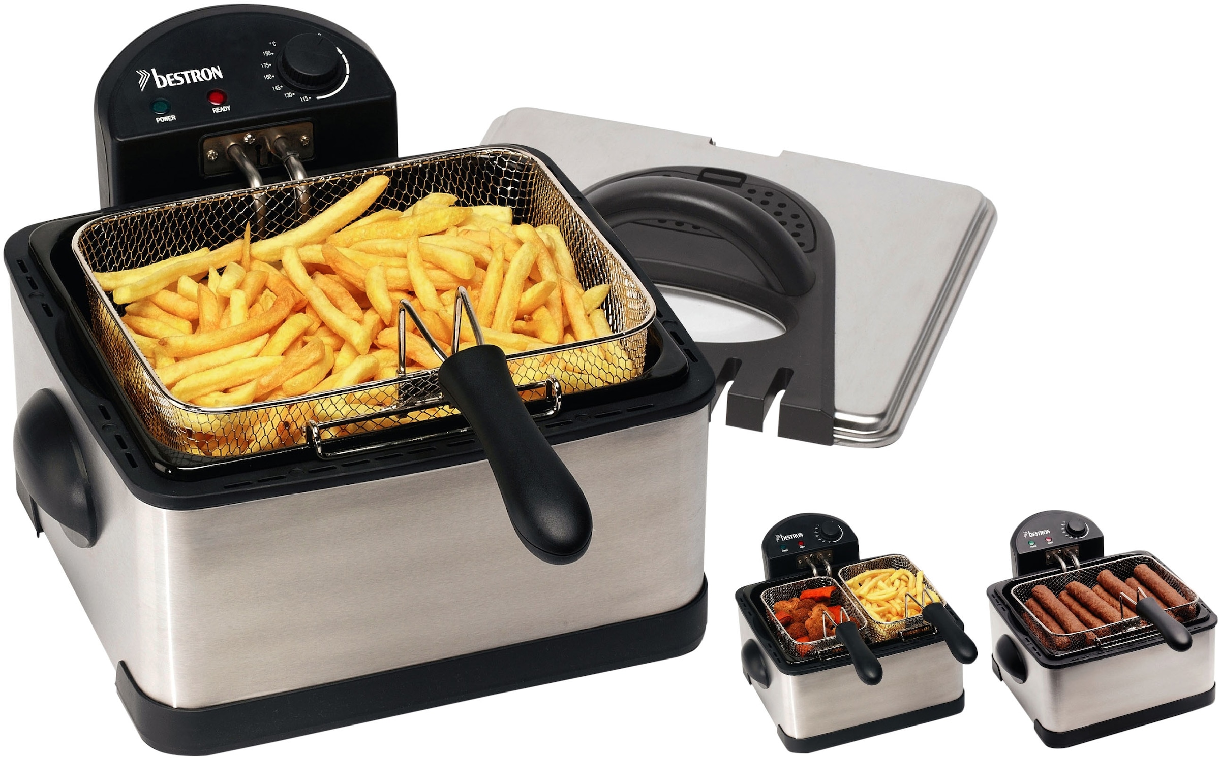 bestron Fritteuse »DF402B Cool Zone«, 2000 W, Fassungsvermögen 1x ca. 1,5 kg/2x ca. 0,75 kg, 3 Frittierkörbe, 4 l