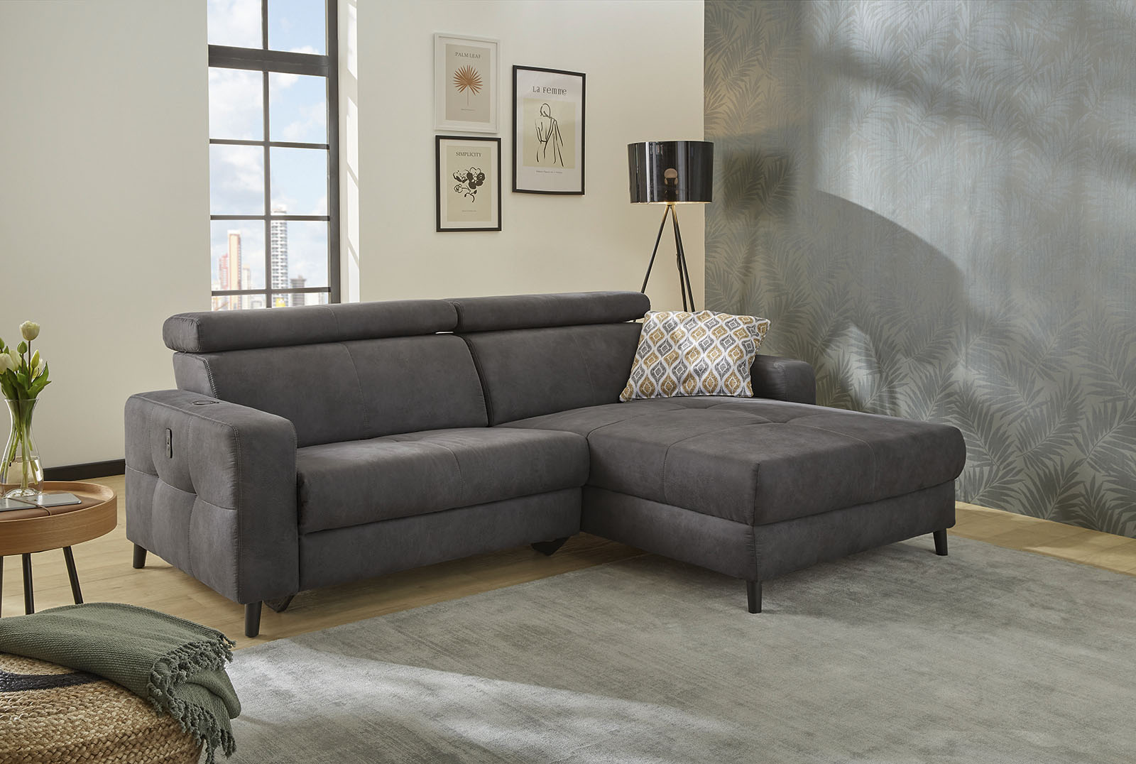 Jockenhöfer Gruppe Ecksofa "Doppio L-Form, B: 247 cm, mit elektr. Relaxfunktion und" Kopfteilverstellung, USB-Anschluss, induktive Ladestation & Zierkissen