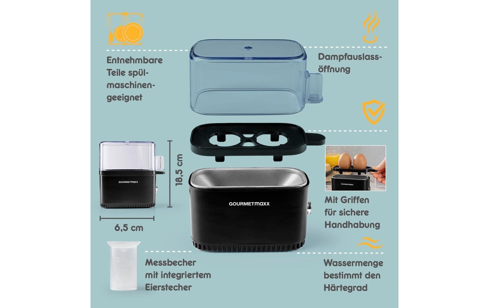 GOURMETmaxx Eierkocher »Kompakt 2.0 250 W« für 2 Stk. Eier 250 W Kompakter Design-Eierkocher für zwei Frühstückseier