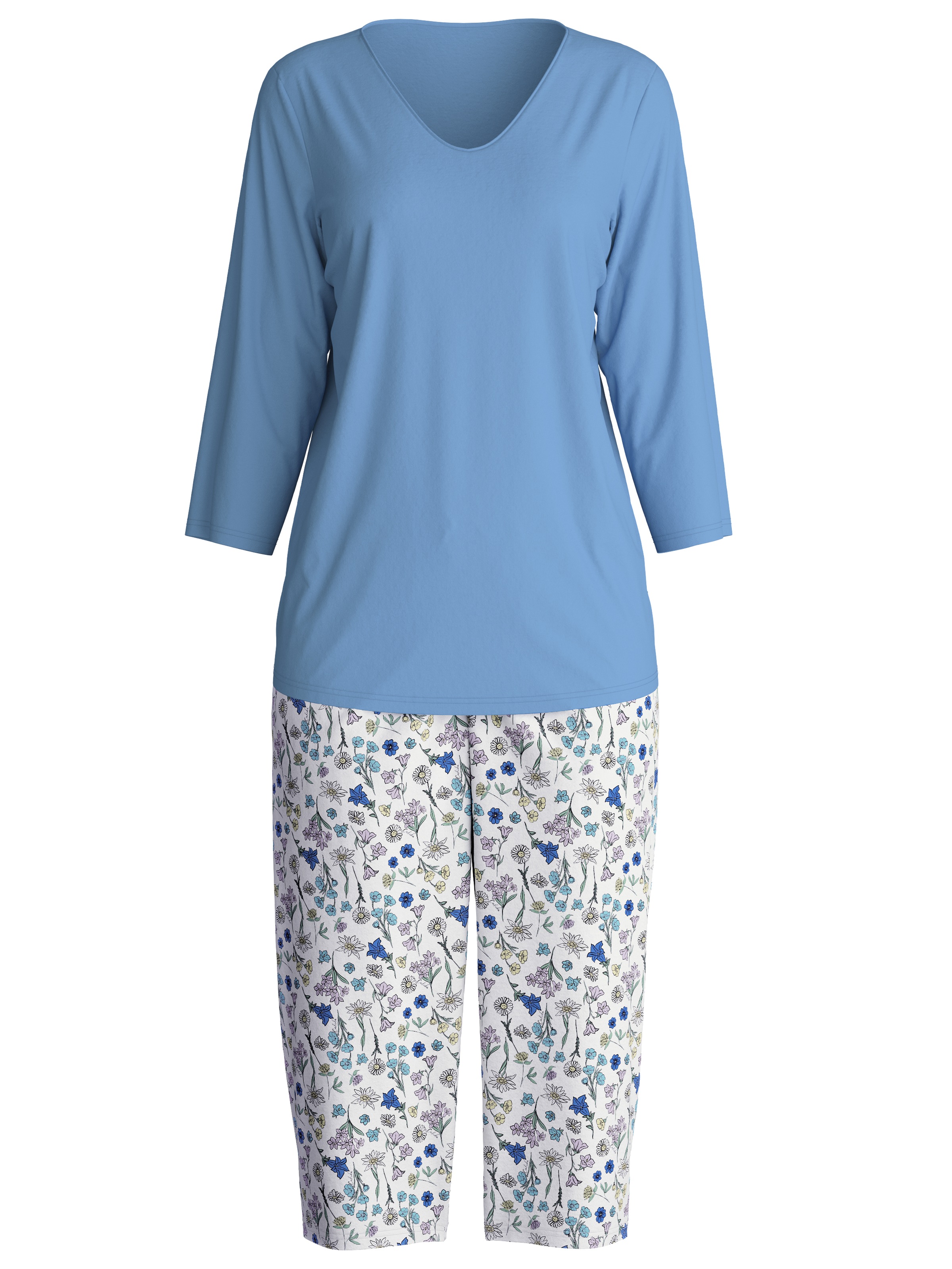 CALIDA Capri-Pyjama »Flower Nights«, (2 tlg.), V-Ausschnitt, Baumwolle, weich, atmungsaktiv