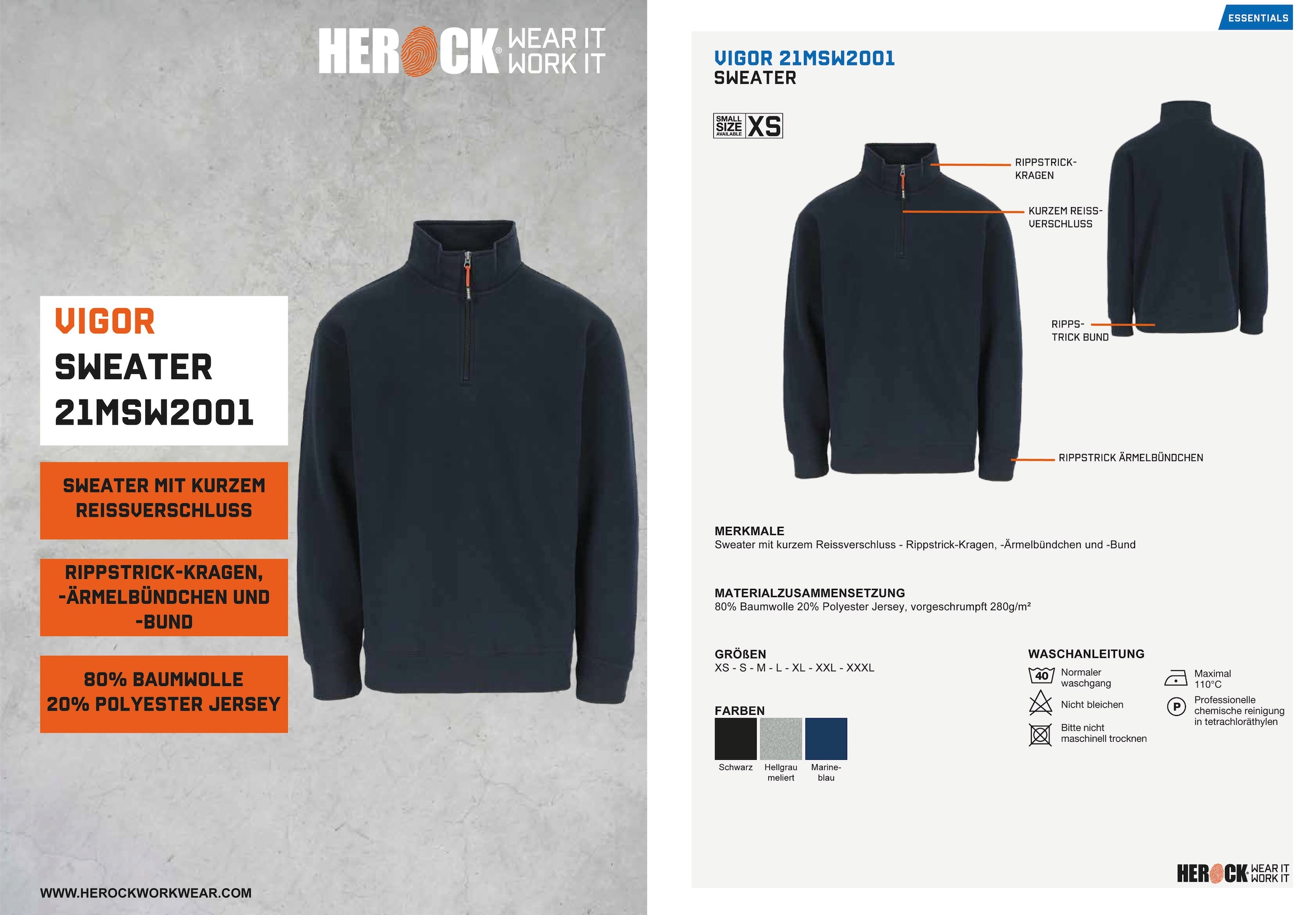 Herock Sweater Kragen, BAUR Reißverschluss »Vigor«, kaufen am angenehmes Tragegefühl Basic, online | mit