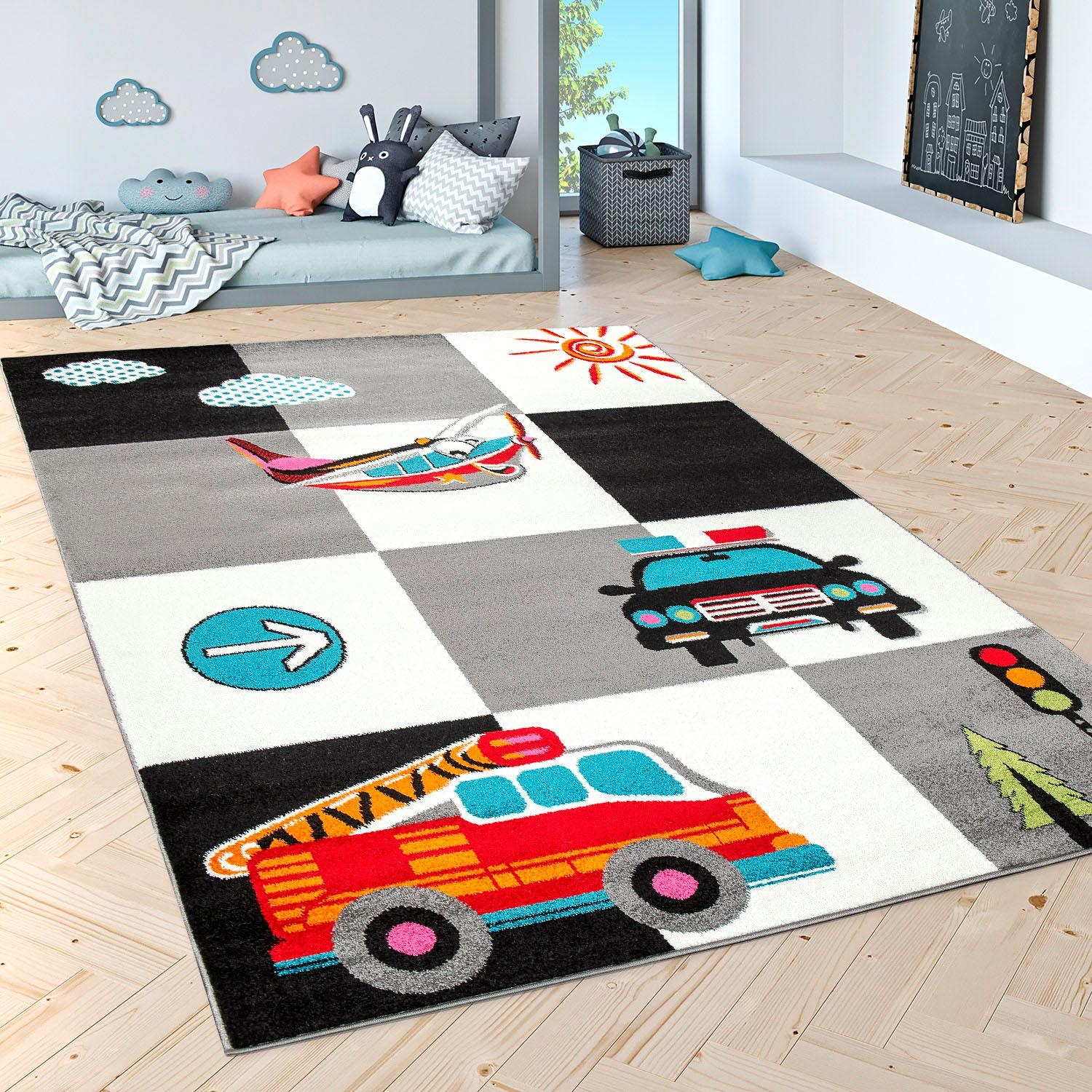 Paco Home Kinderteppich »ECE 998«, rechteckig, Kurzflor, Karo Muster mit Straßen Motiven, Kinderzimmer