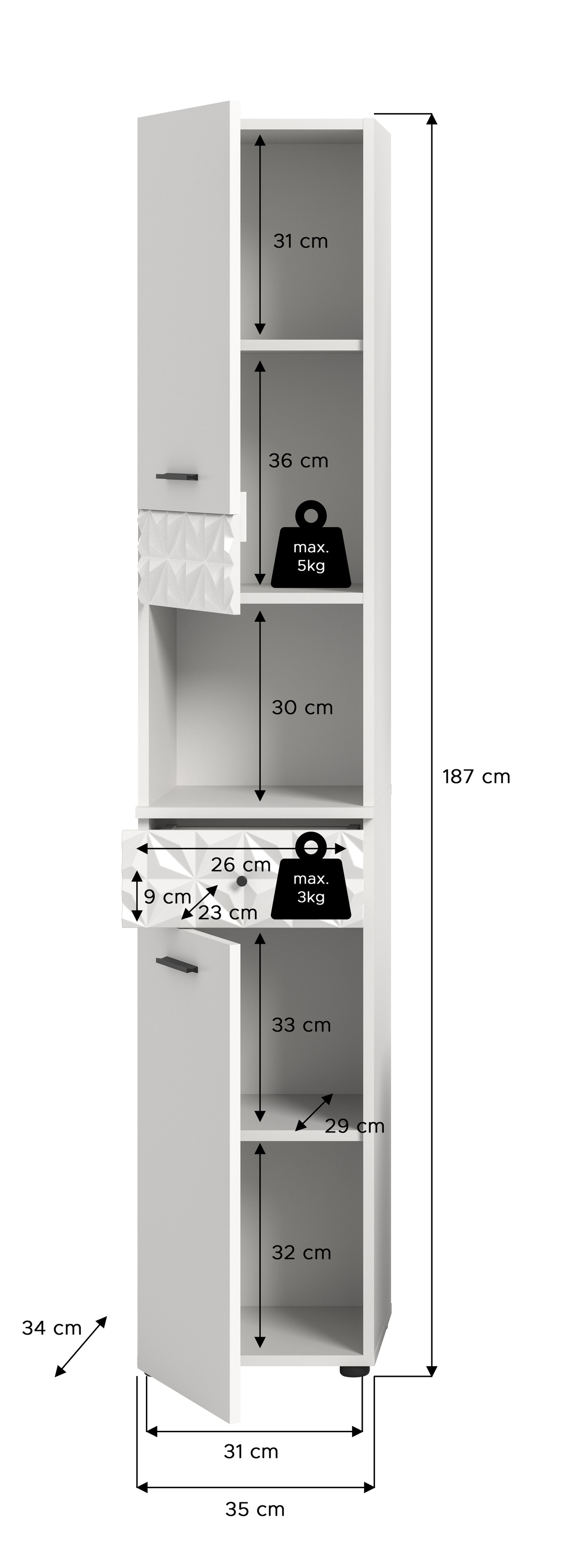 INOSIGN Hochschrank »VICENZA, TOPSELLER!, Höhe 187cm, mit Schubkasten & Ornamentabsetzung«, Mehrzweckschrank, Universalschrank, Badschrank, Badhochschrank