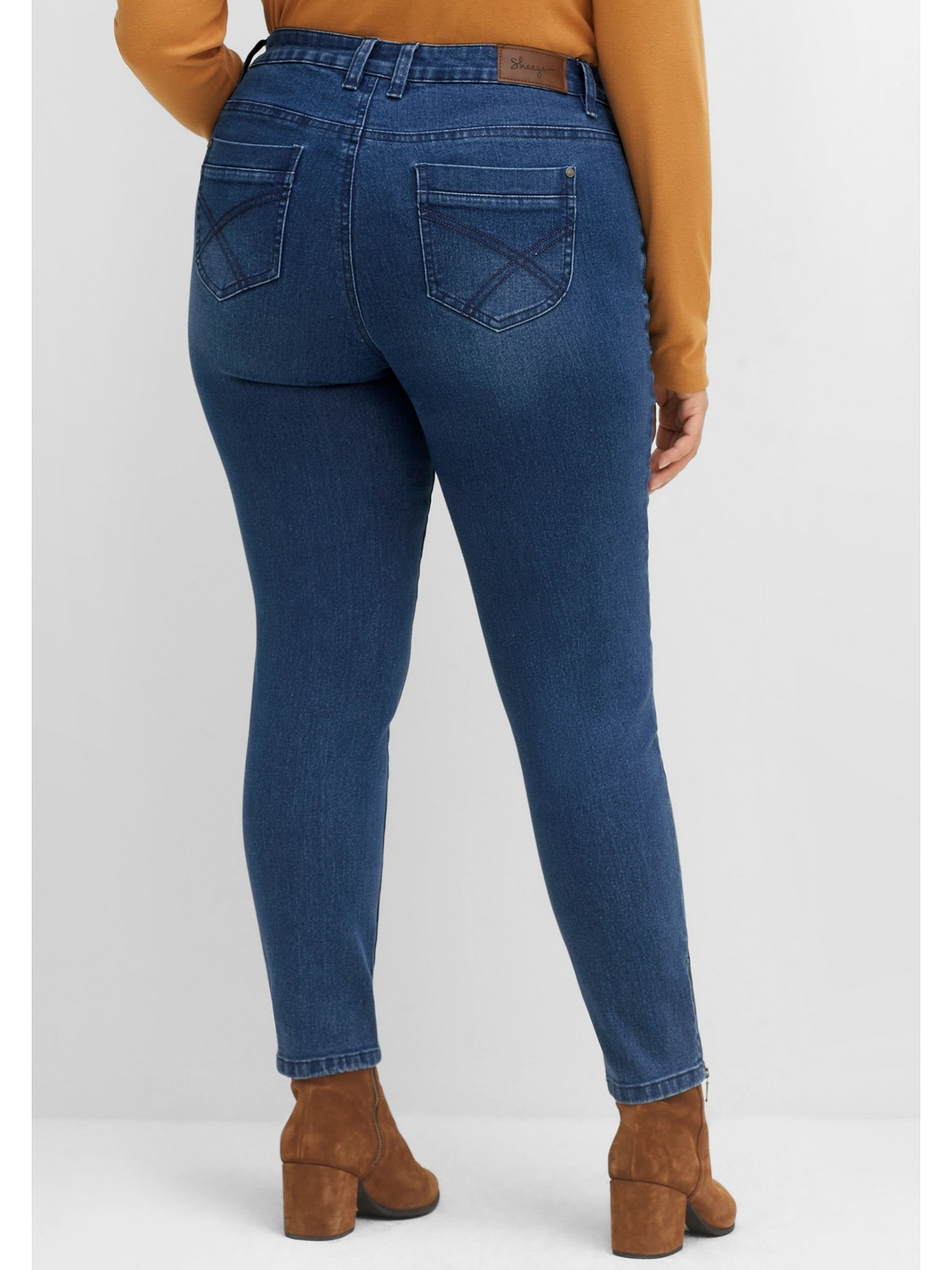 Sheego Stretch-Jeans »Große Größen«, Zippern | am kaufen online BAUR mit Saumabschluss