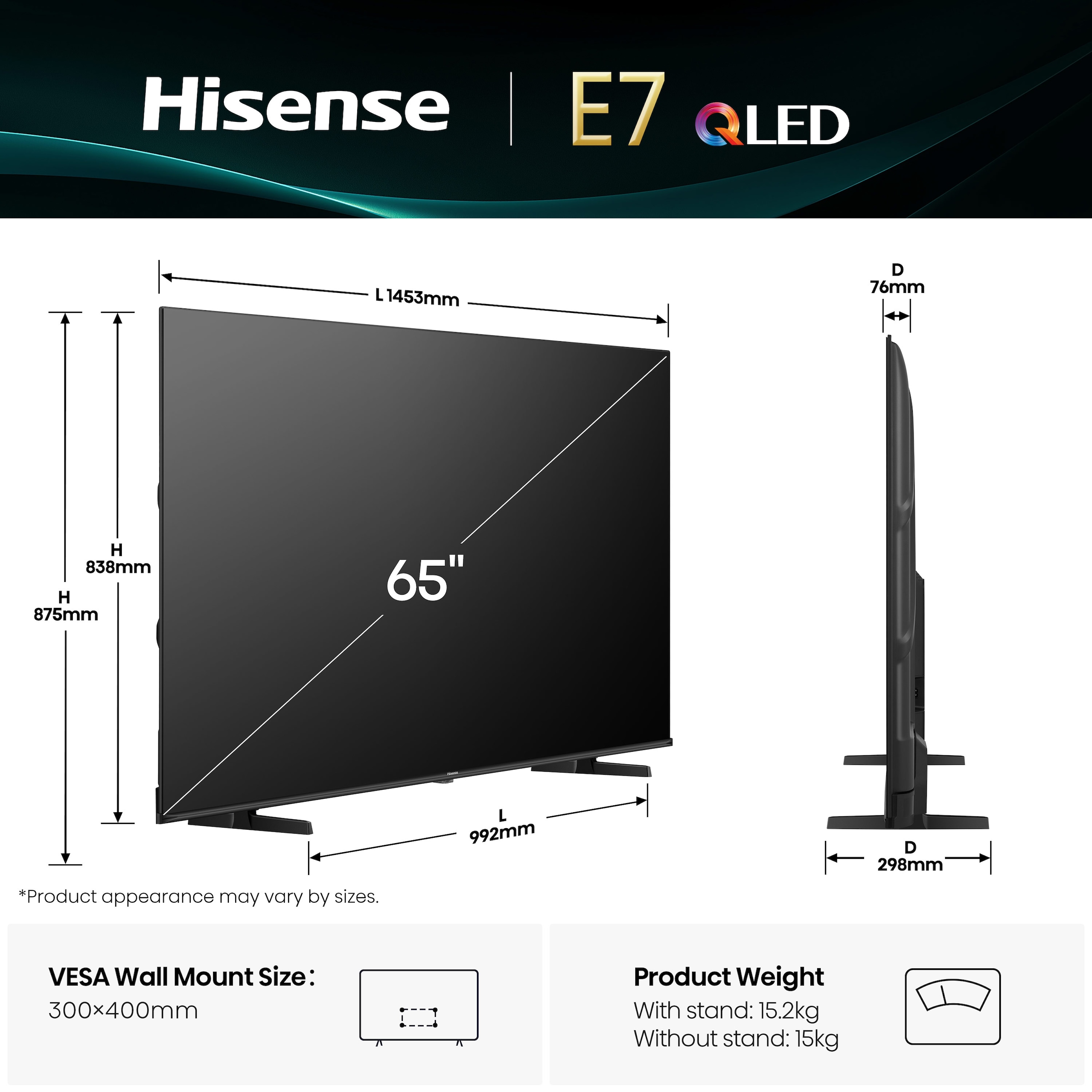 Hisense QLED-Fernseher »65E77Q«, 4K Ultra HD, Smart-TV, 4K UHD QLED