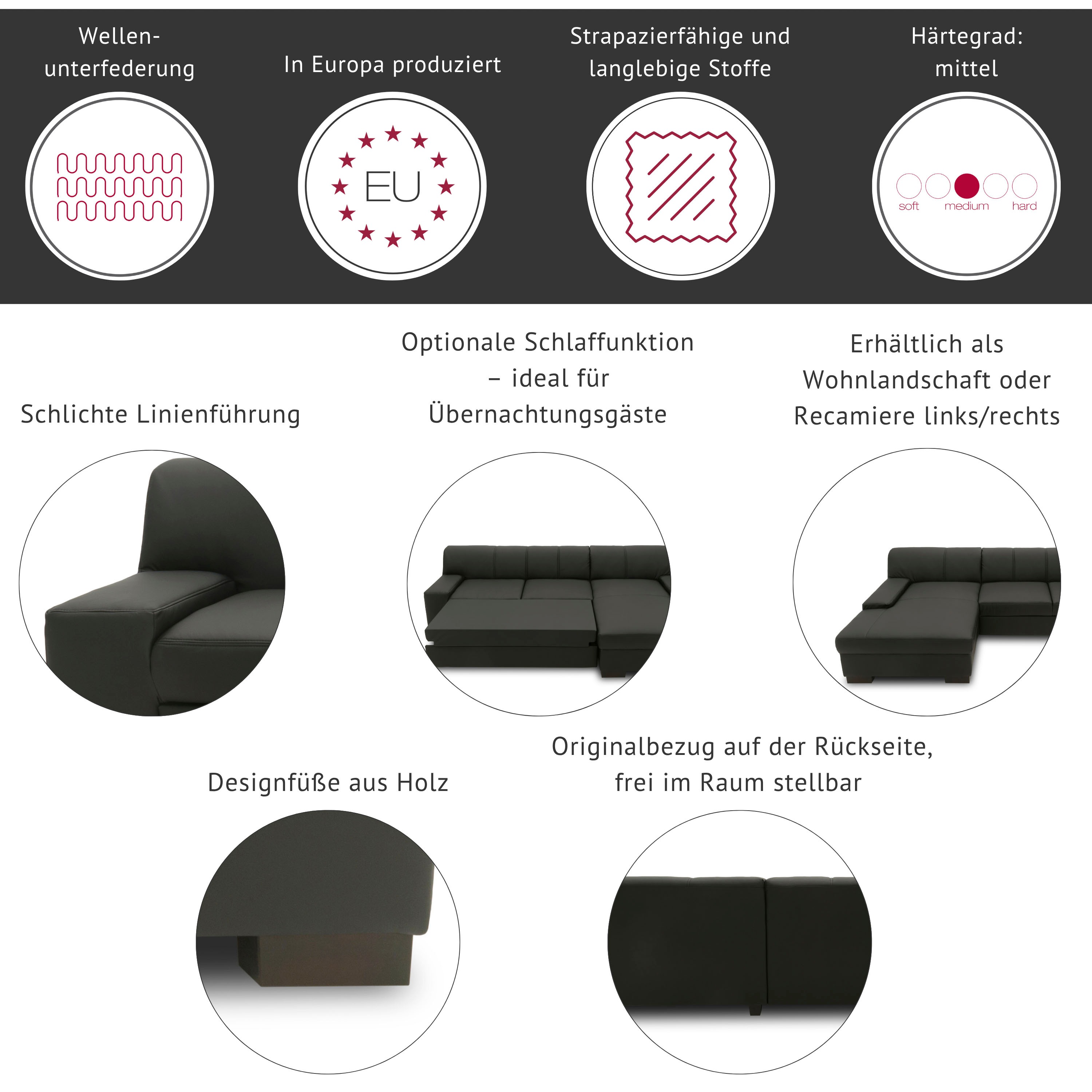 Thumbnail - DOMO collection Ecksofa "Norma, moderne Armlehnen, zeitlos und elegant, L-Form" wahlweise mit Bettfunktion
