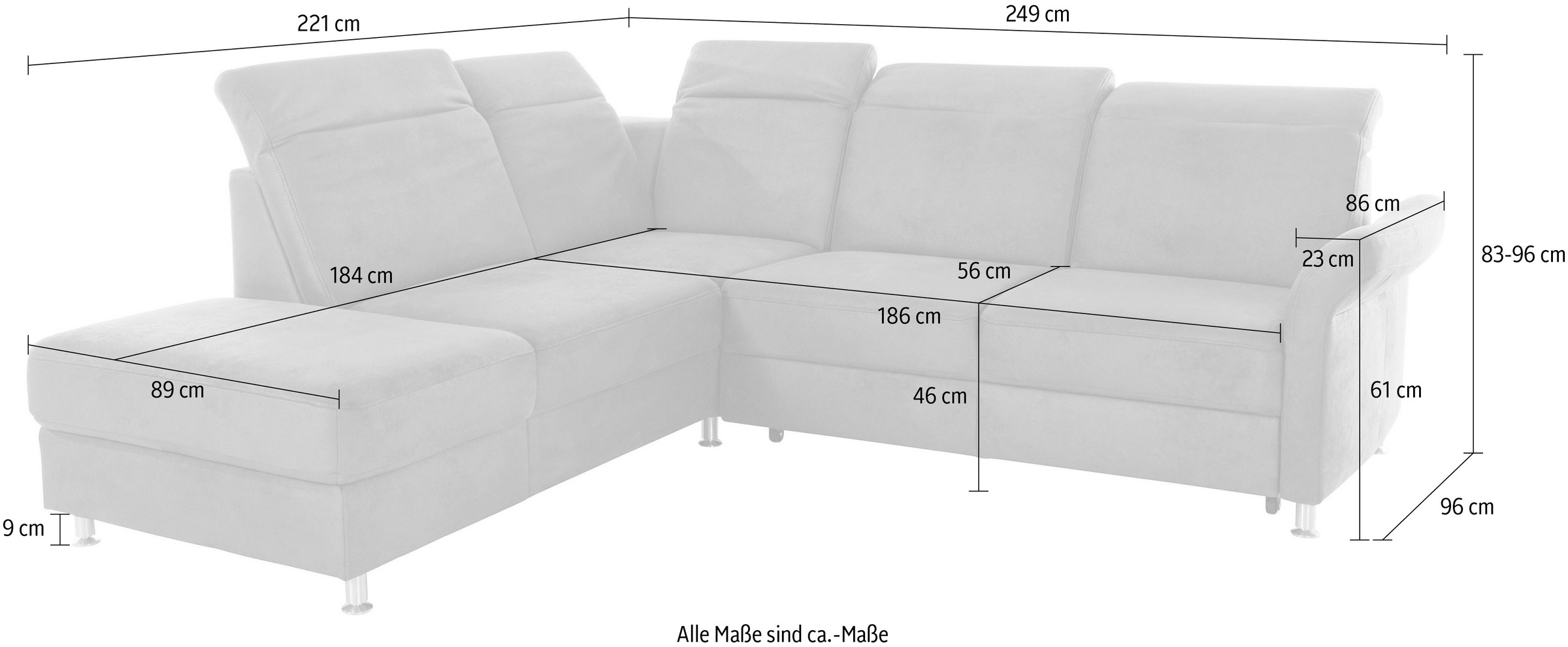 sit&more Ecksofa »Darwin L-Form«, inklusive Federkern, wahlweise mit Kopfteilverstellung, Bettfunktion