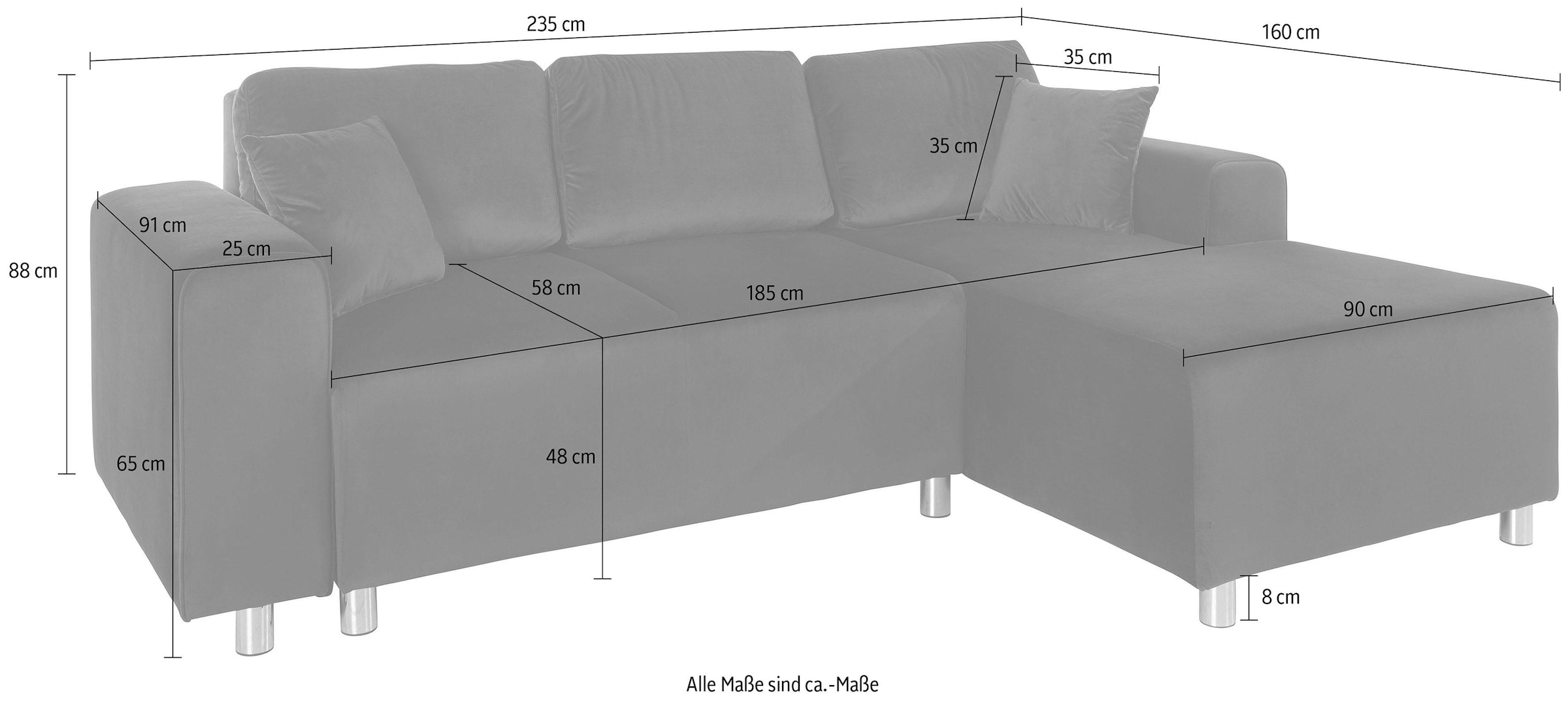 Guido Maria Kretschmer Home&Living Ecksofa »Györ«, L-Form, wahlweise mit Bettfunktion und Bettkasten incl. 2 Zierkissen