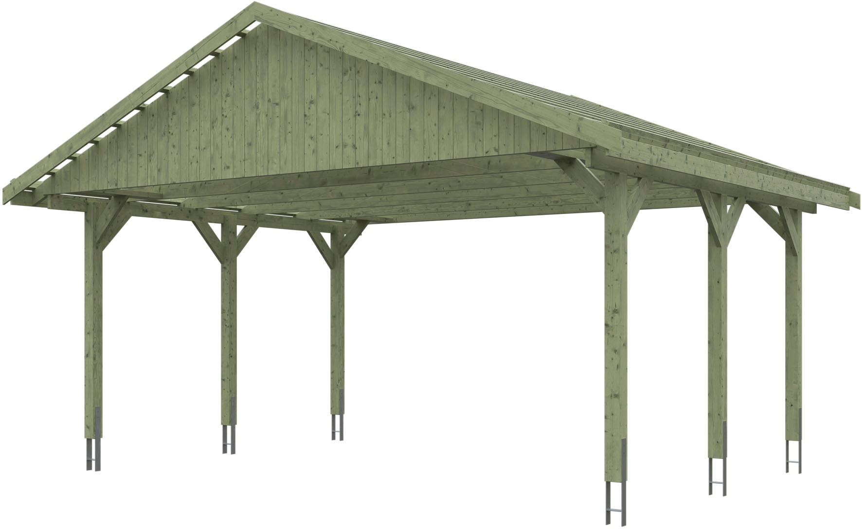 Skanholz Doppelcarport "Wallgau" Massivholz 530 cm Grün mit Dachlattung