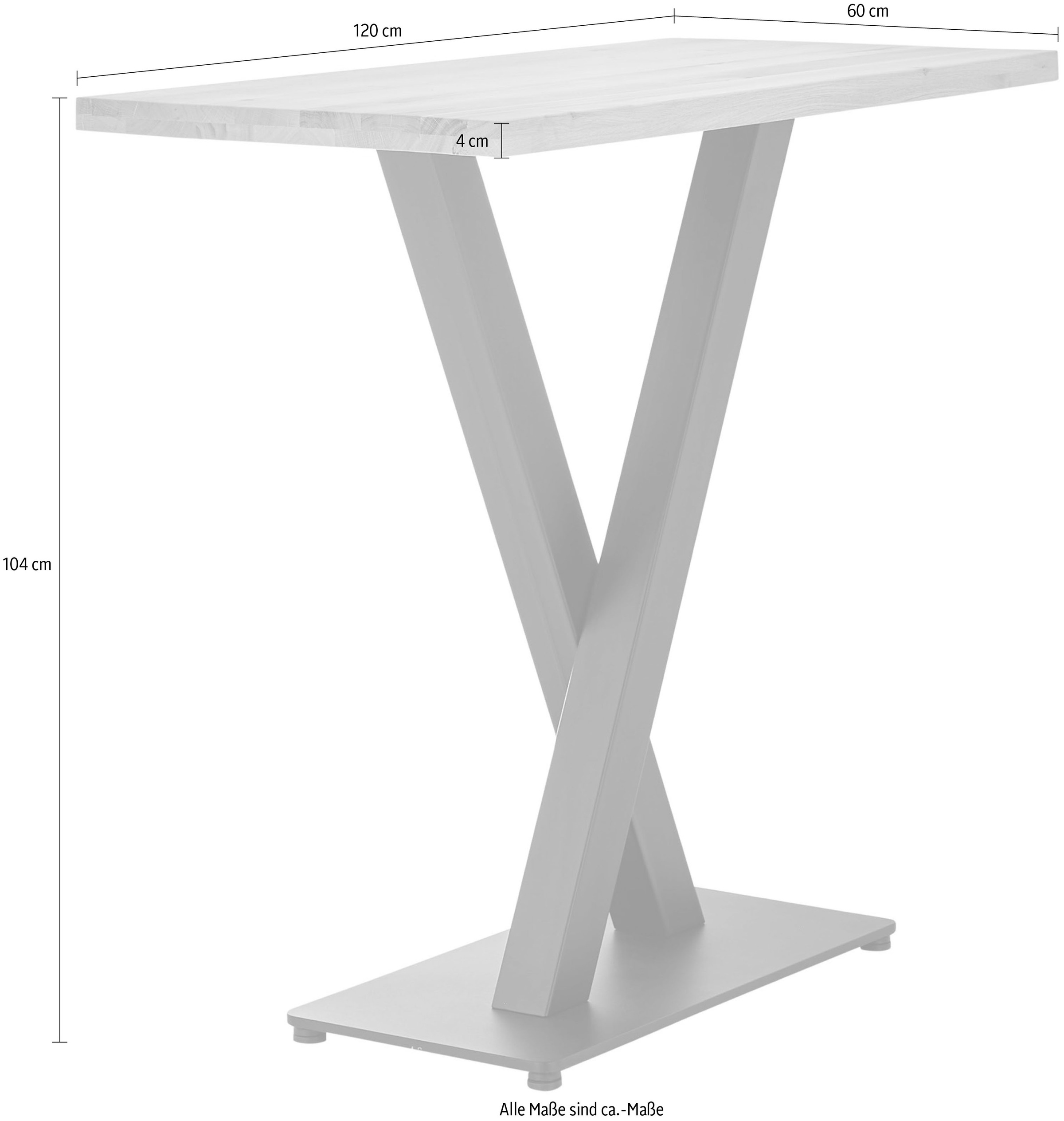 Stolkom Bartisch »Duke Eiche Massivholz geölt, Hochtisch BxHxT 120x104x60 cm«, Gerade Kante, Eiche Massivholz geölt durchgehende Lamelle