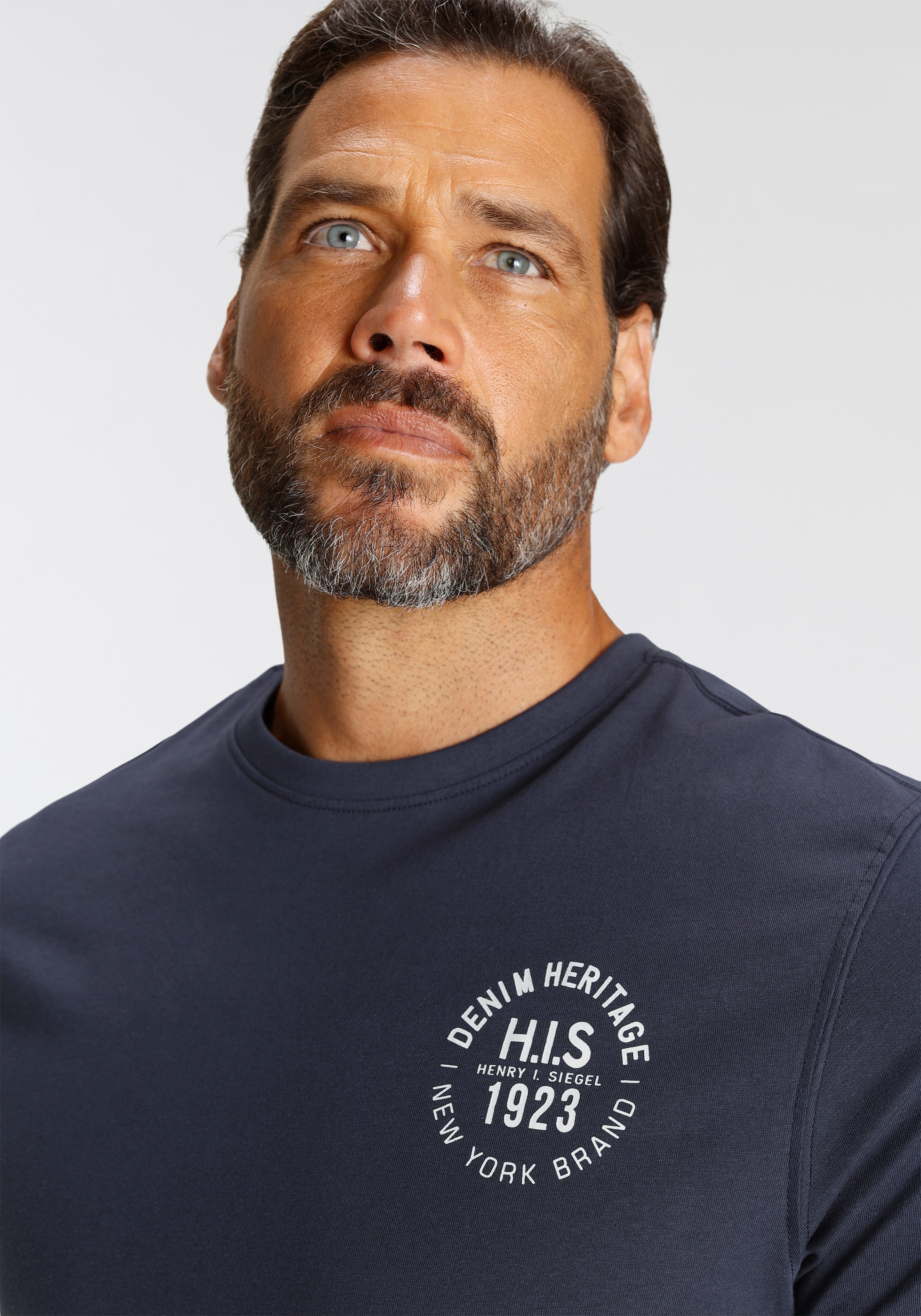 H.I.S T-Shirt, (Packung, 3 tlg., 3er-Pack), schmal geschnitten, bedrucktes Design, aus 100% Baumwolle
