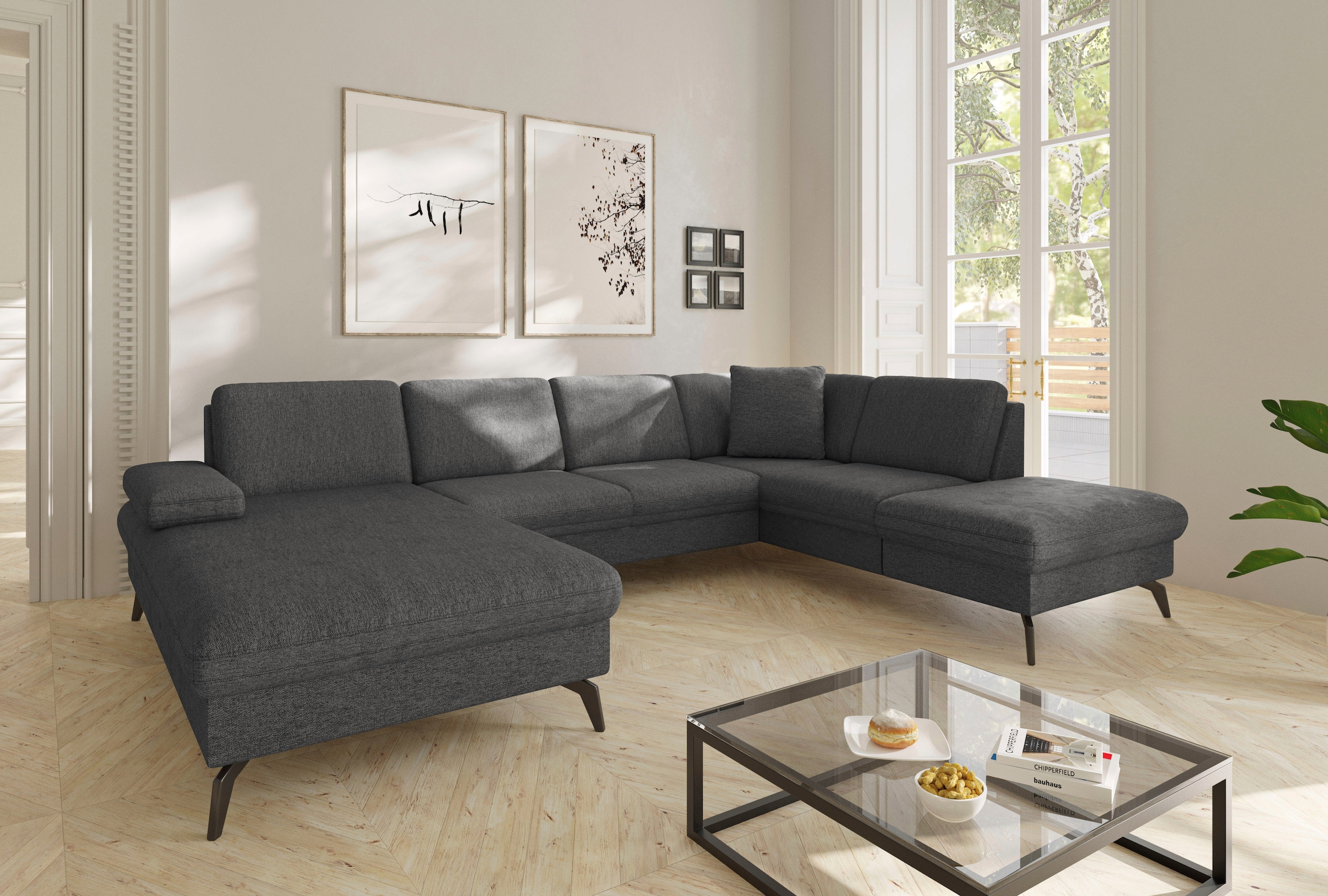 sit&more Wohnlandschaft "Morris Jubi U-Form, B: 300 cm, Armteilverstellung" optional mit Bettfunktion, 1 Zierkissen, komfortable Sitzhöhe 44 cm
