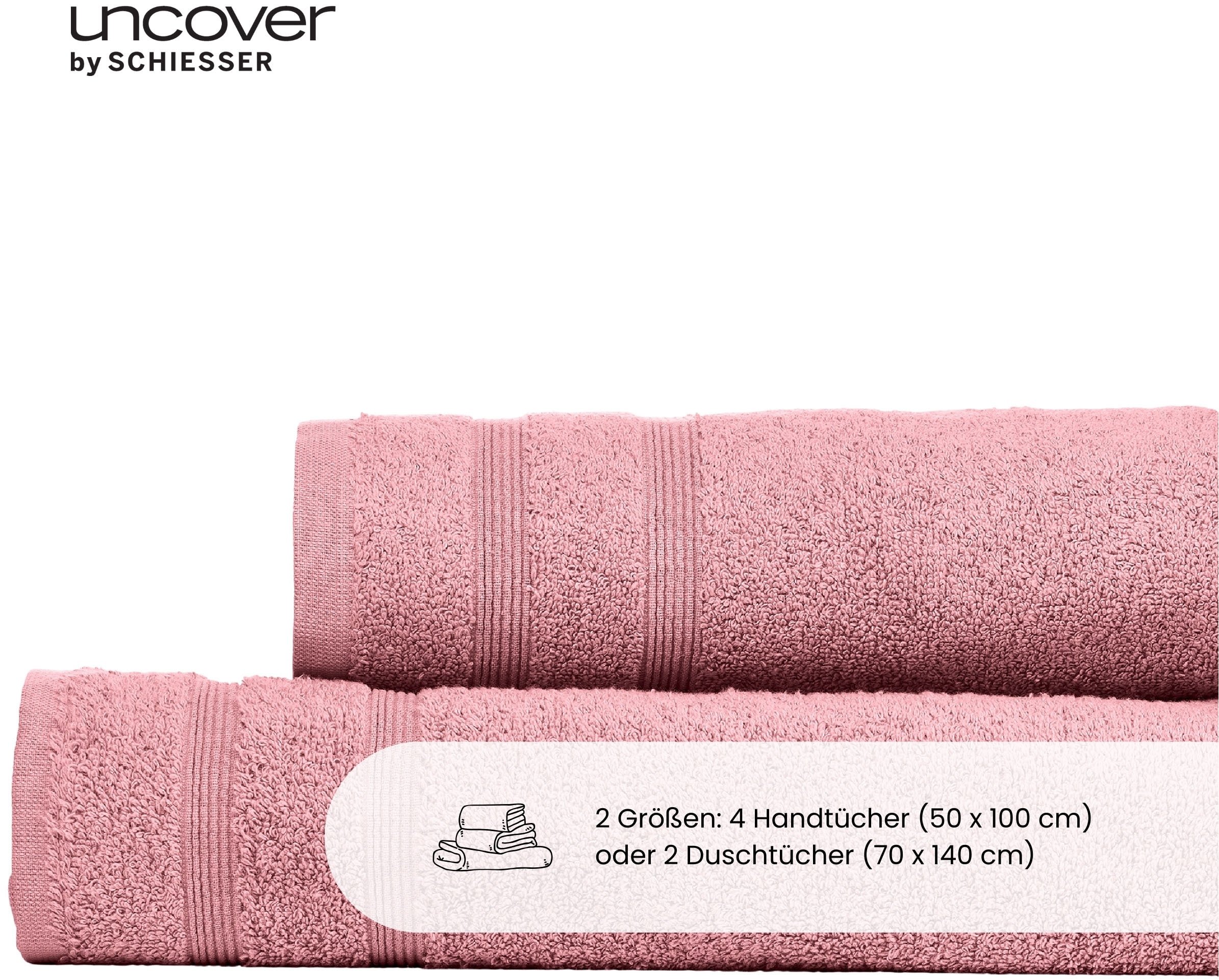 uncover by SCHIESSER Handtücher »Brooklyn mit dezenter Bordüre in Hoch-Tief-Optik«, (Set, 4 St.), Made in Green