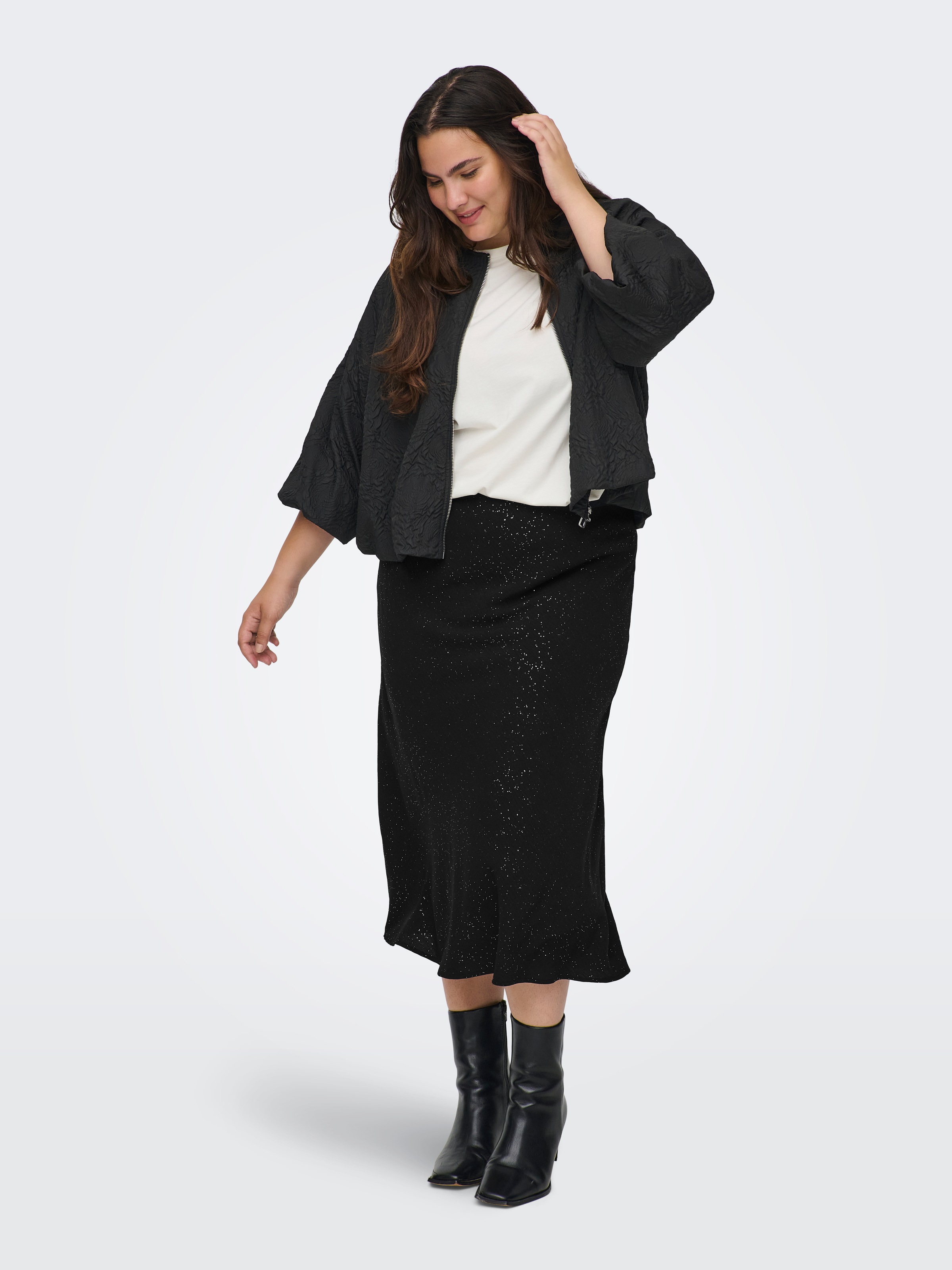 ONLY CARMAKOMA Midirock »CARJOSEE METTA LIFE MIDI SKIRT WVN« mit Glitzer Effekt