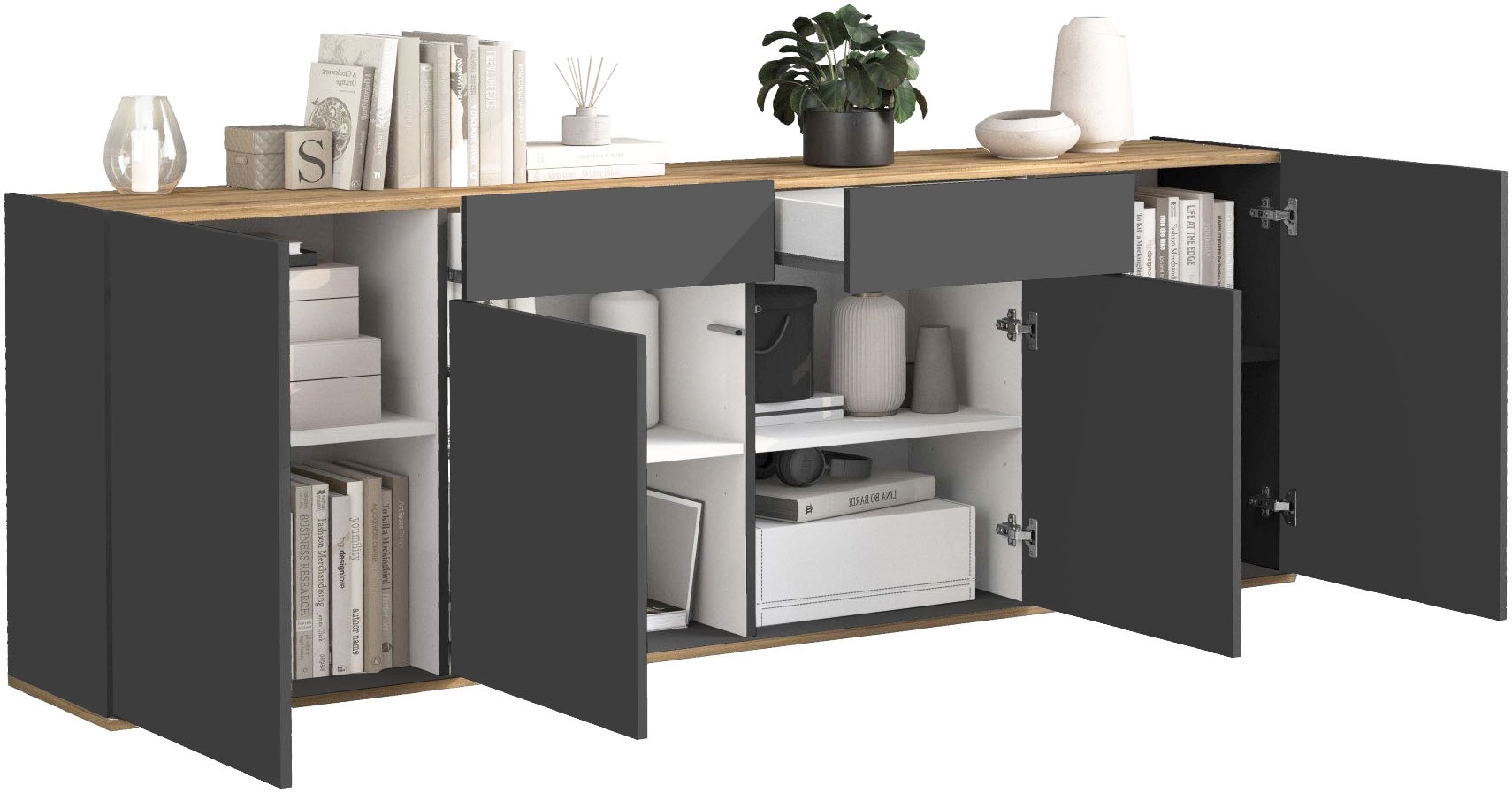 INOSIGN Sideboard »GARDA Sideboard,Kommode, Schrank, Kredenz Grifflos mit Push to Open«, (1 St.), 4 Türen, 2 Schubladen, grifflos Breite 200 cm