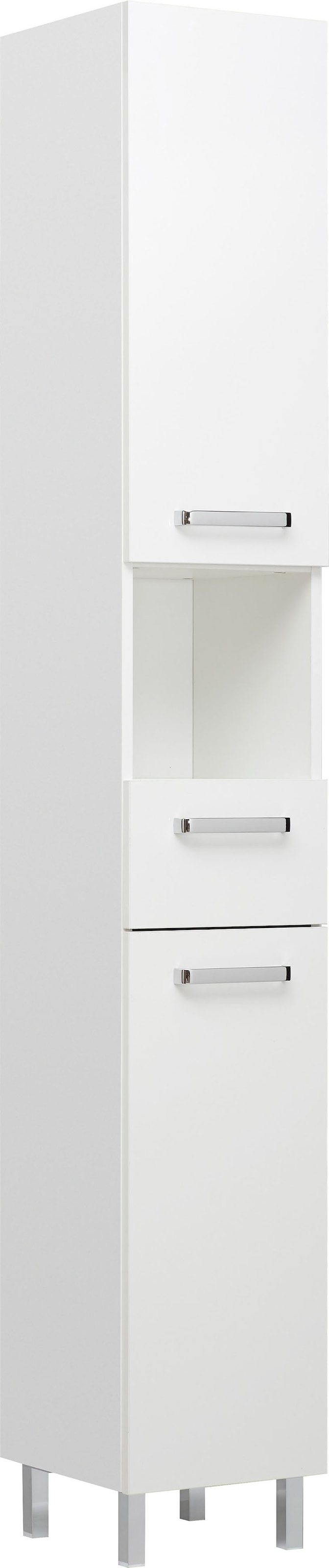 Saphir Badmöbel-Set »Quickset 3-teilig, Keramik-Waschtisch mit LED-Spiegelschrank, Bad-Set«, (4 St.), mit Hochschrank, 5 Türen, 2 Schubladen, Waschplatz inkl. Türdämpfer