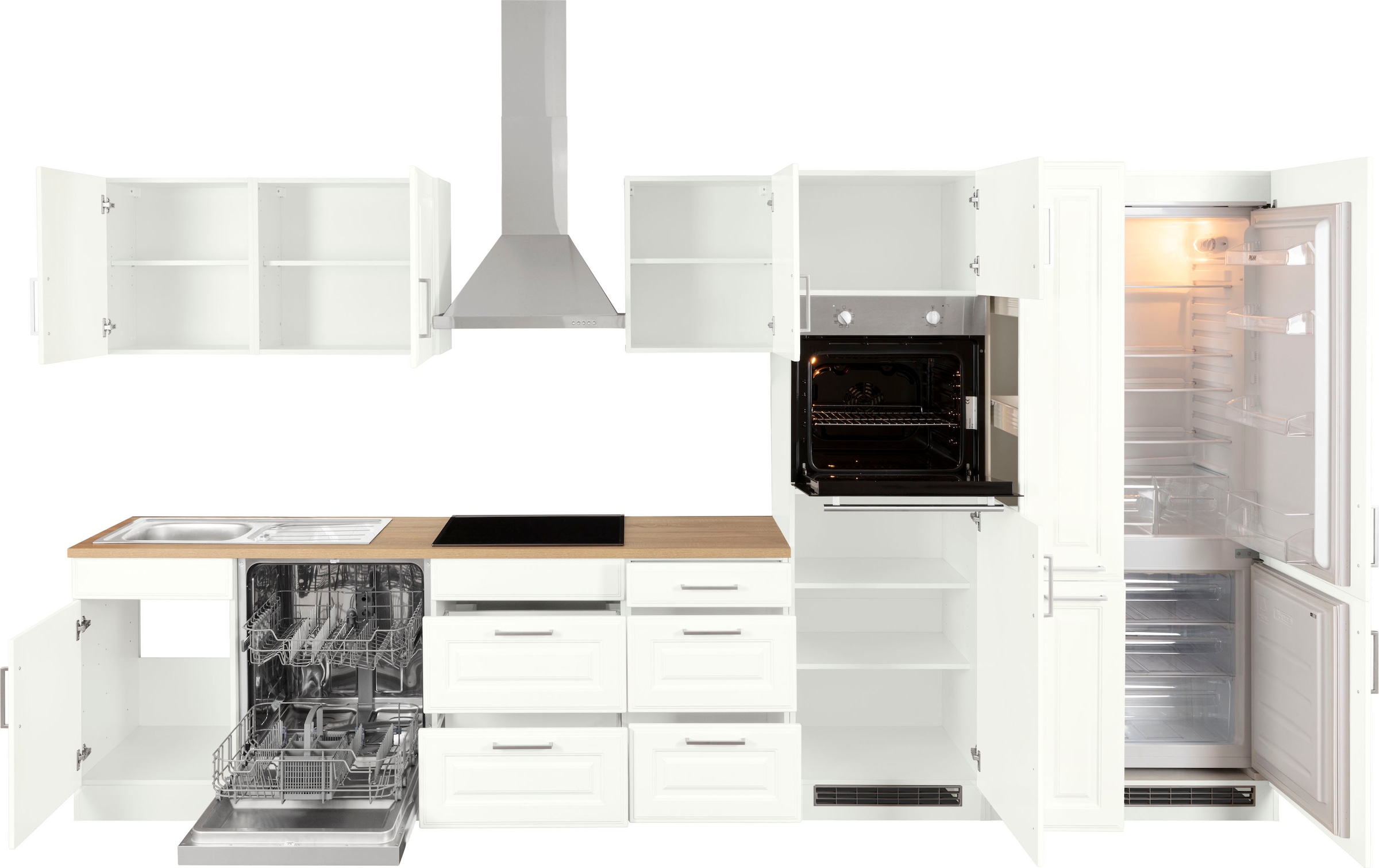 KOCHSTATION Küchenzeile »KS-Stockholm« Breite 370 cm, mit hochwertigen MDF Fronten im Landhaus-Stil