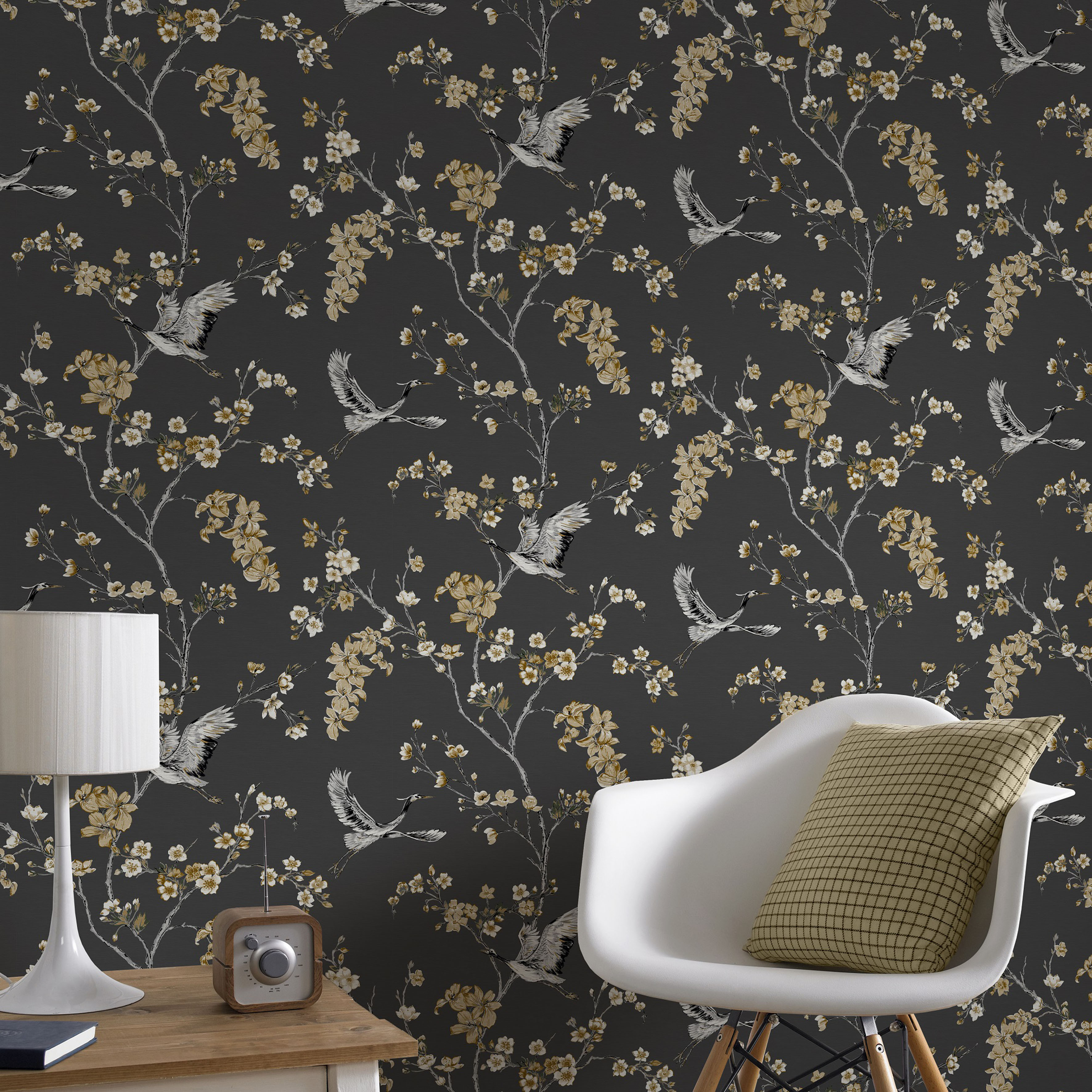 Superfresco Easy Vliestapete "Superfresco Easy Vliestapete Alexa Anthrazite Gold" Glatt Superfresco Easy Vliestapete Alexa Crane Anthrazite Gold