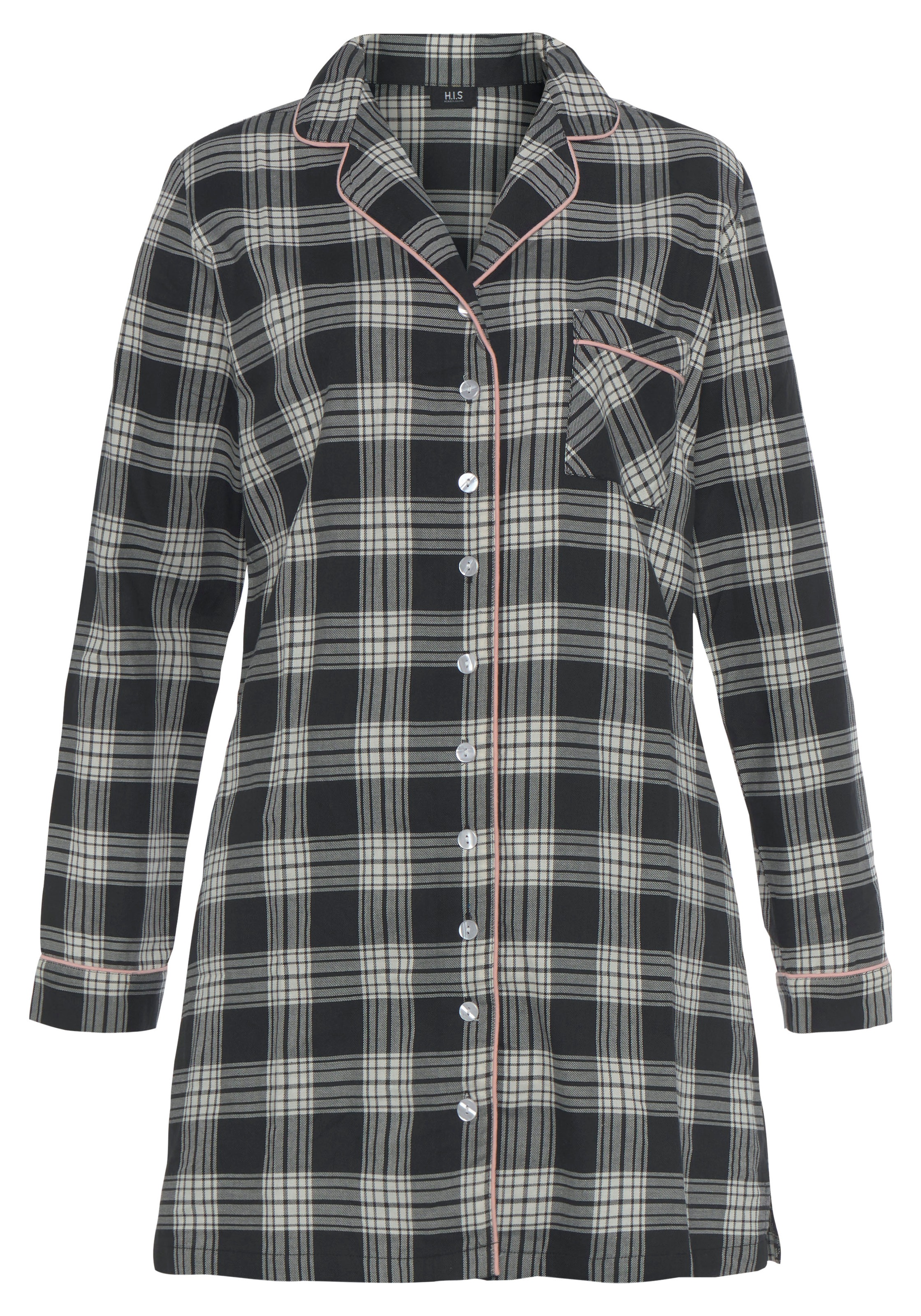 H.I.S Nachthemd 1-teilig, Brusttasche aus Flanell im Karo-Design günstig online kaufen