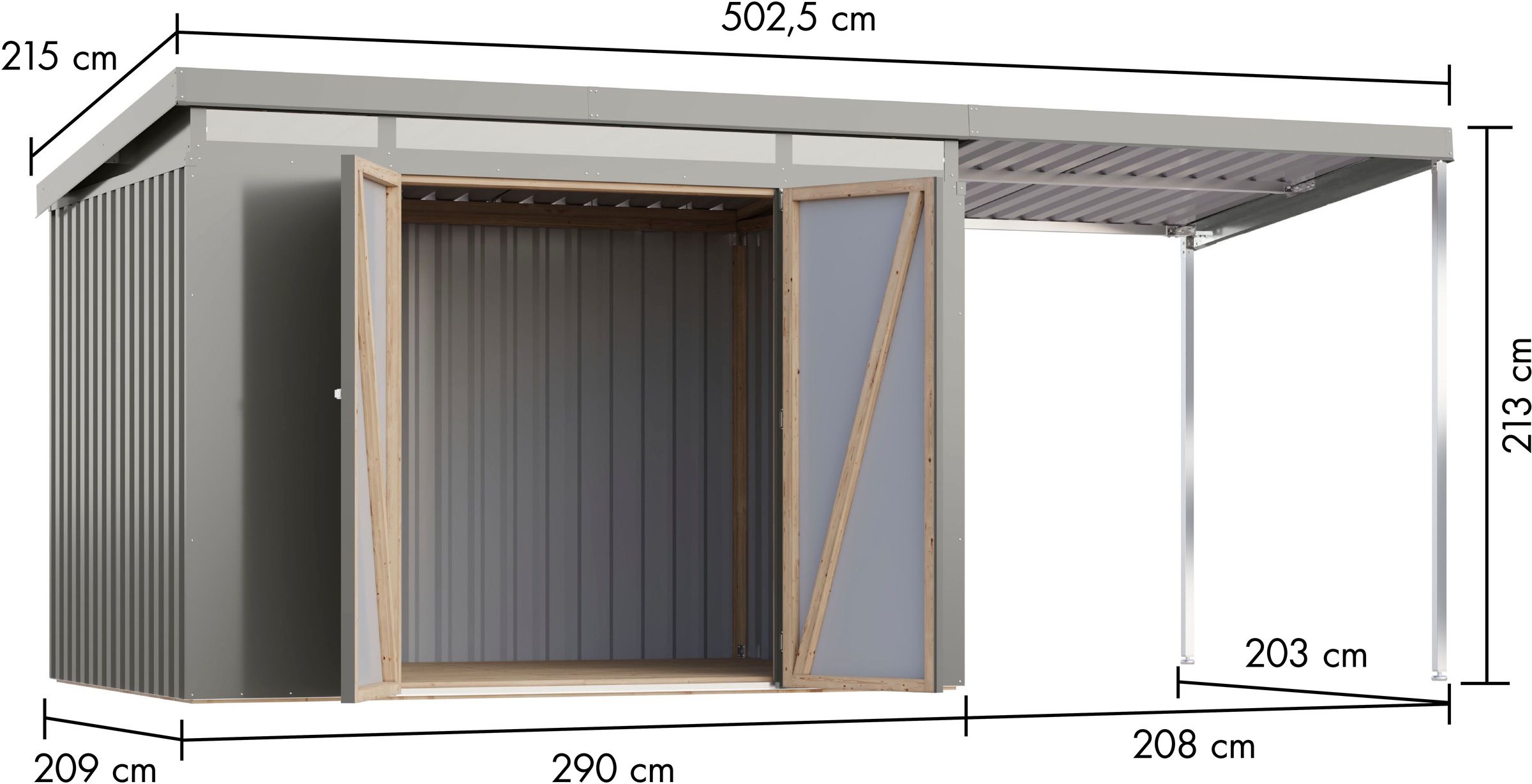 Karibu Gerätehaus »Argonium 3 SET mit Anbaudach«