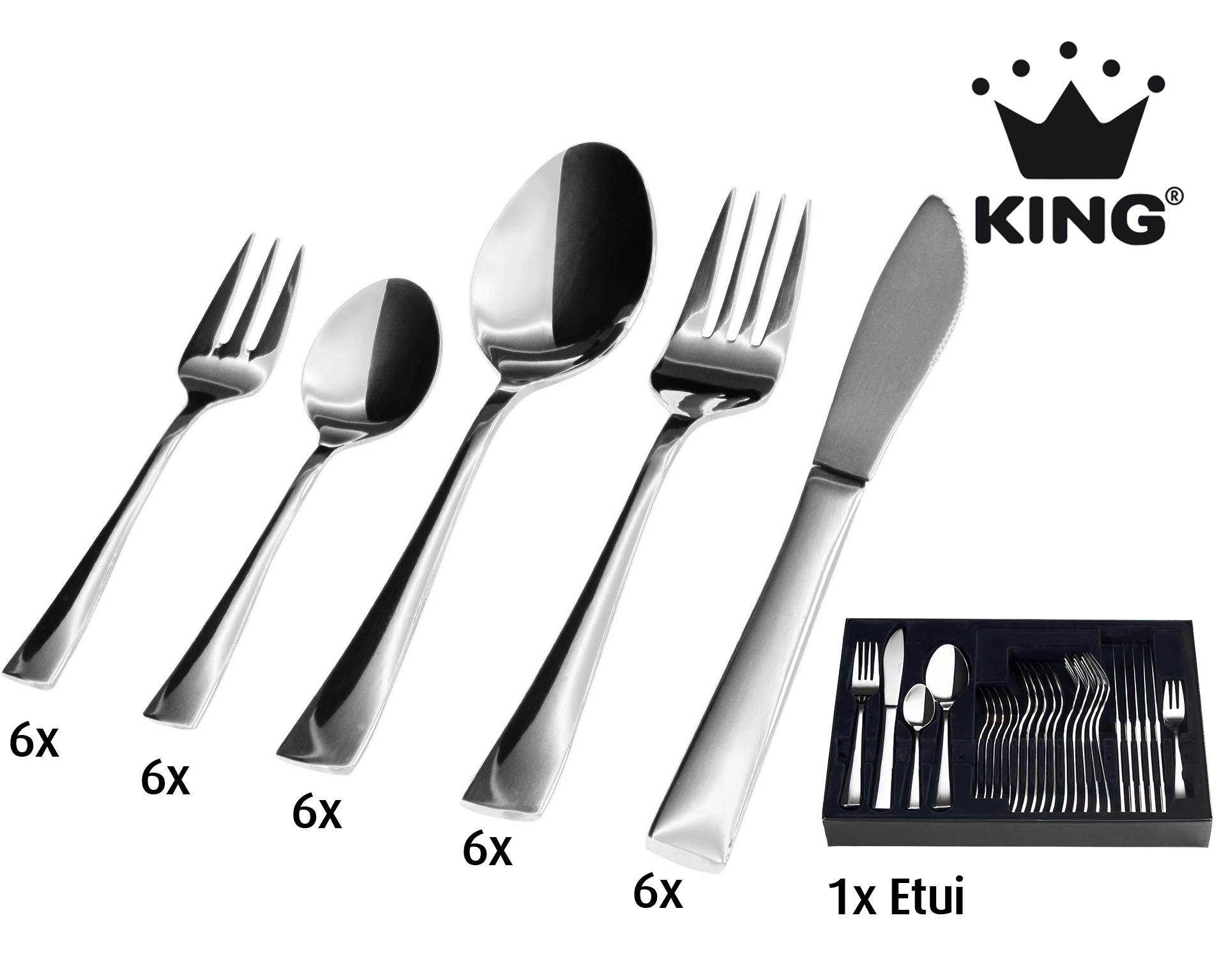 KING Besteck-Set ""Madrid"" 3 mm, Edelstahl 18/10, inkl. Besteck-Etui, für 6 Personen