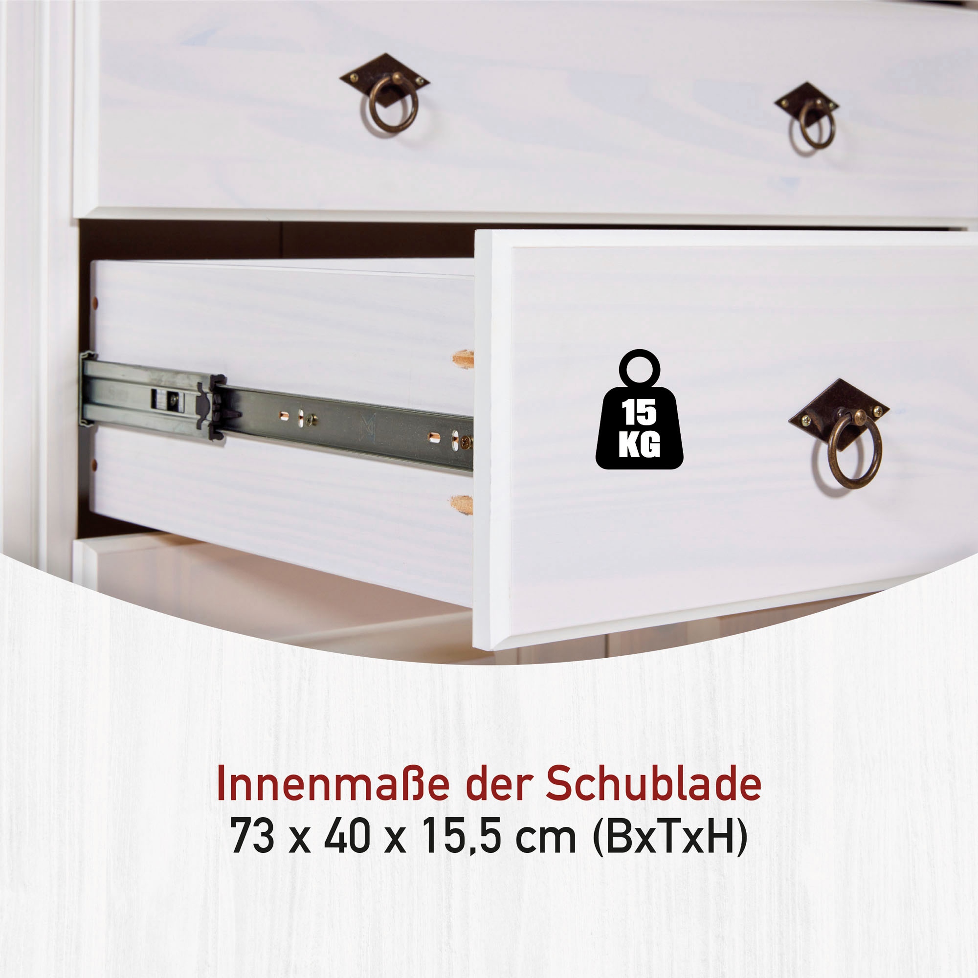 Inter Link Vitrine »Halmaro, Kiefer Massivholz, Weiss/Grau-Lava, 101 x 46,30 x 220 cm« 1 Stk. tlg. Buffet im Laudhausstil, Küchenschrank mit Glastüren, viel Stauraum