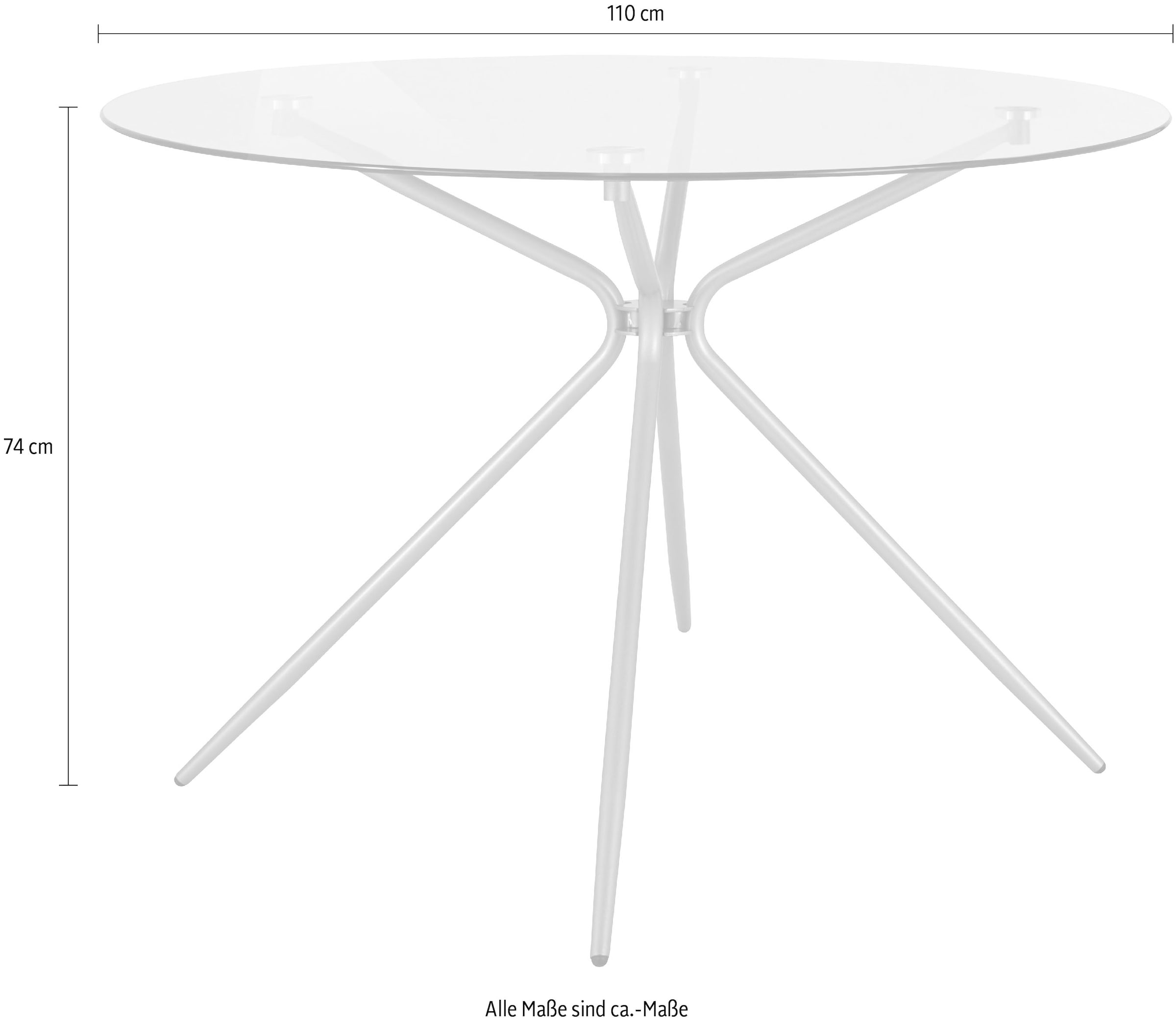 INOSIGN Glastisch »Silvi«, rund, Ø 110 cm, Metallgestell in messingfarben |  BAUR