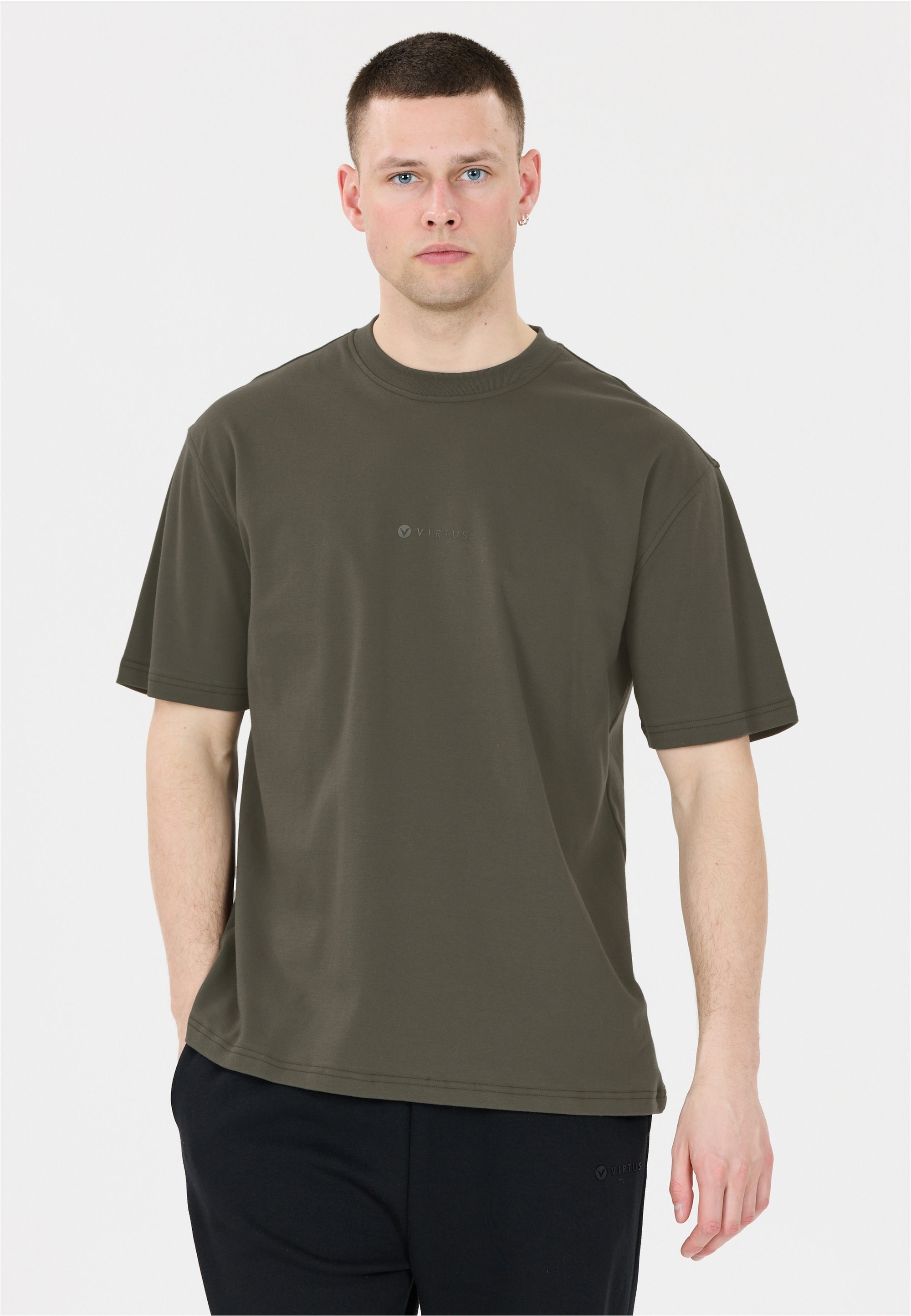Funktionsshirt VIRTUS "Roake", Herren, Gr. L, khaki, 100% Baumwolle, unifarben, normal, Rundhals, Shirts Funktionsshirt, mit atmungsaktiver Eigenschaft
